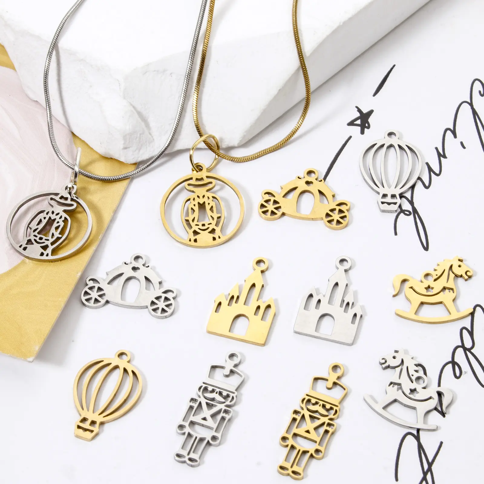 3 PCs 304 Stainless Steel Charms Hollow Soldier/Castle/Balloon/Pumpkin carriage Pendants DIY Necklace Bracelet Jewelry Making