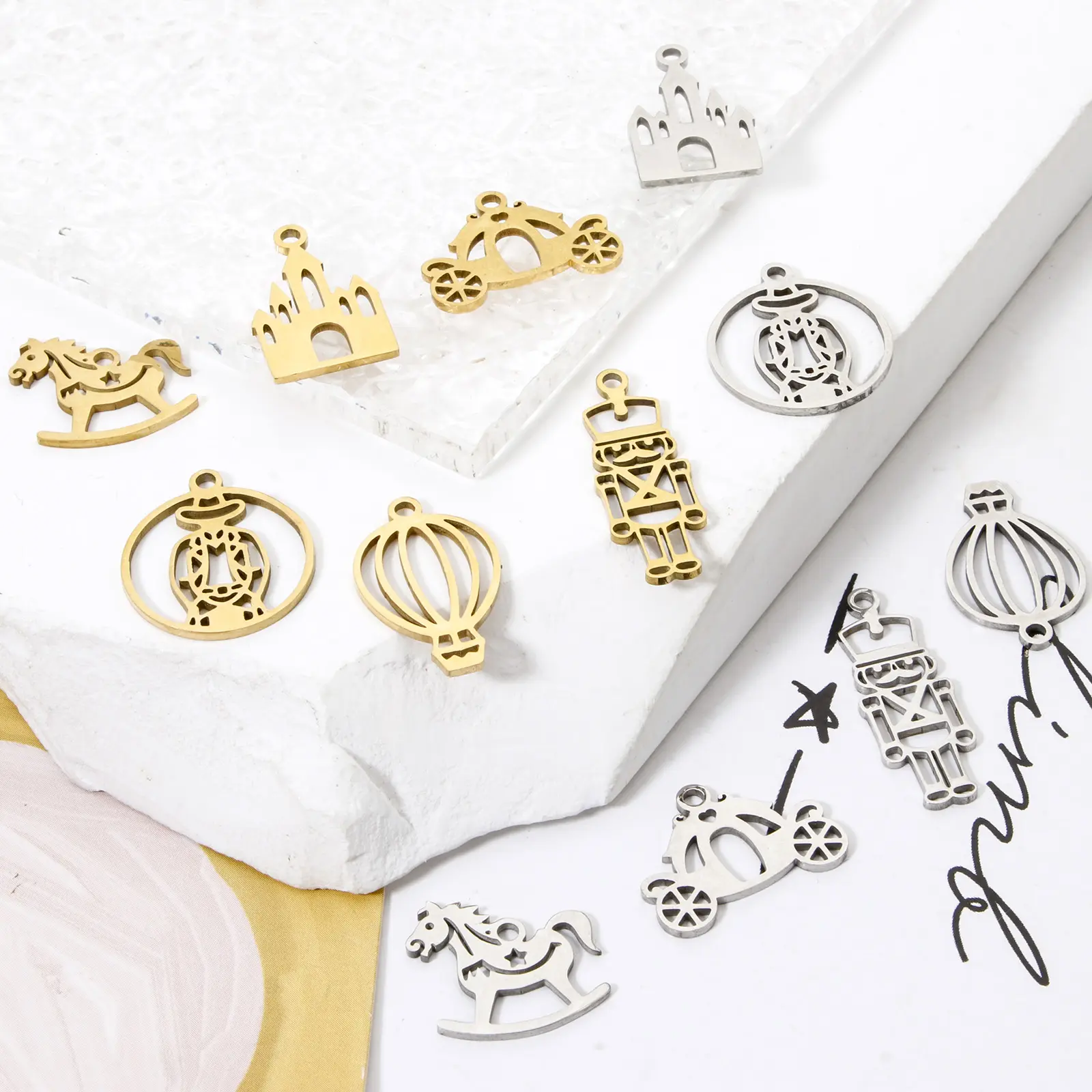 3 PCs 304 Stainless Steel Charms Hollow Soldier/Castle/Balloon/Pumpkin carriage Pendants DIY Necklace Bracelet Jewelry Making
