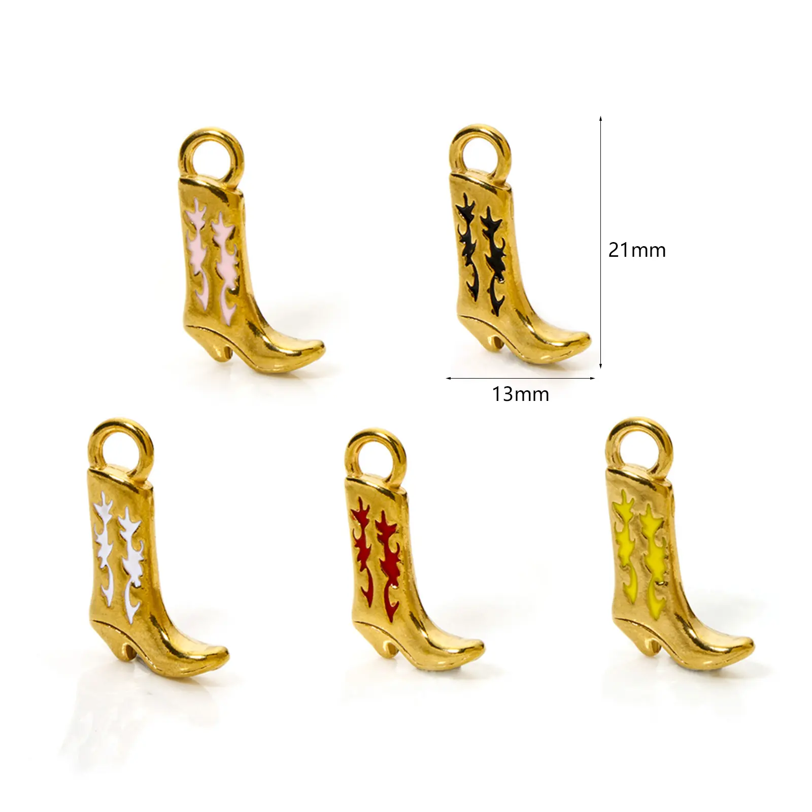 1 Piece 304 Stainless Steel West Cowboy Charms 18K Gold Plated Boots Enamel Pendants For DIY Necklace Jewelry Making 21mm x 13mm