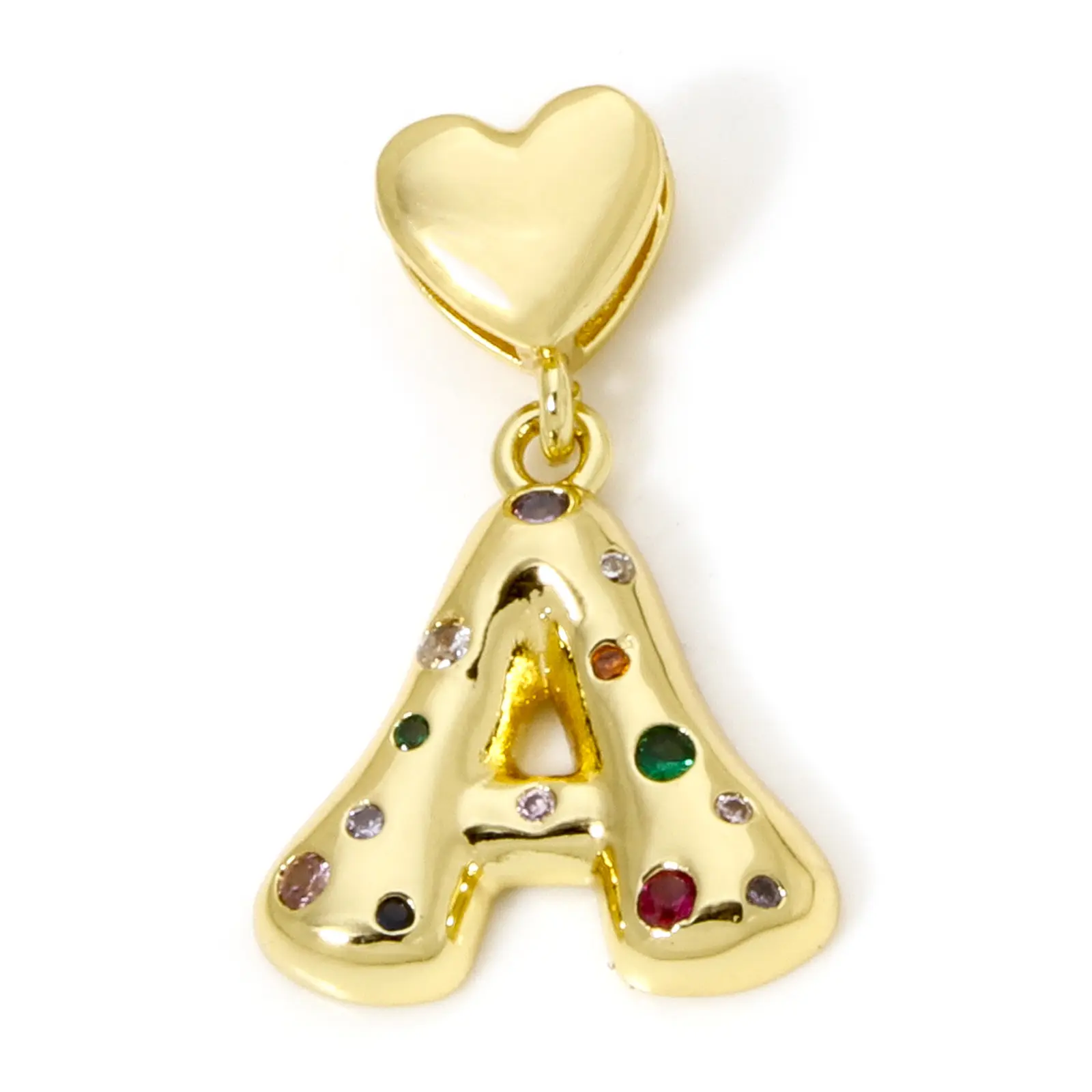 1 Piece Brass Pendants 18K Real Gold Plated Capital Alphabet Initial Letter Heart Cubic Zirconia For DIY Personalized Jewelry