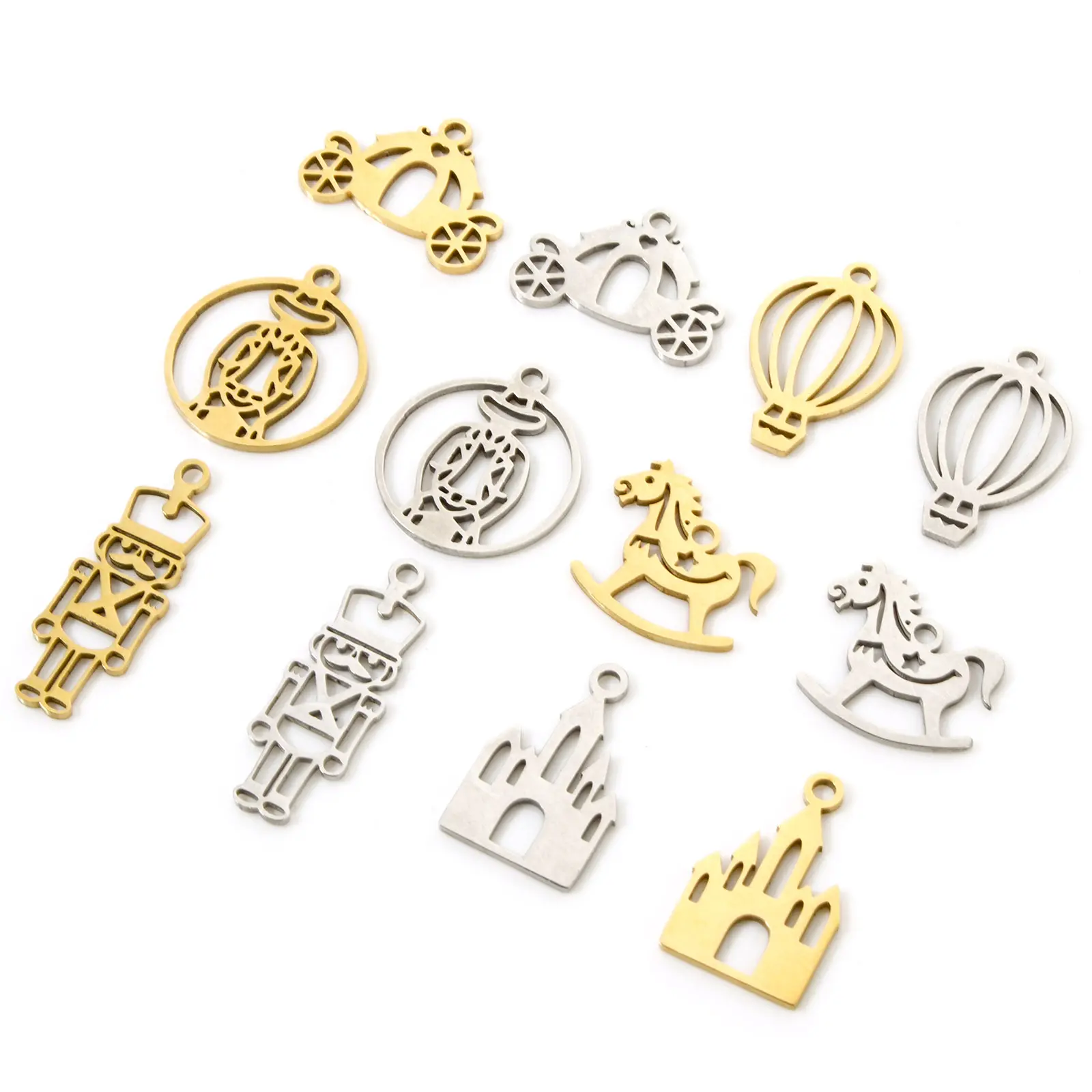 3 PCs 304 Stainless Steel Charms Hollow Soldier/Castle/Balloon/Pumpkin carriage Pendants DIY Necklace Bracelet Jewelry Making