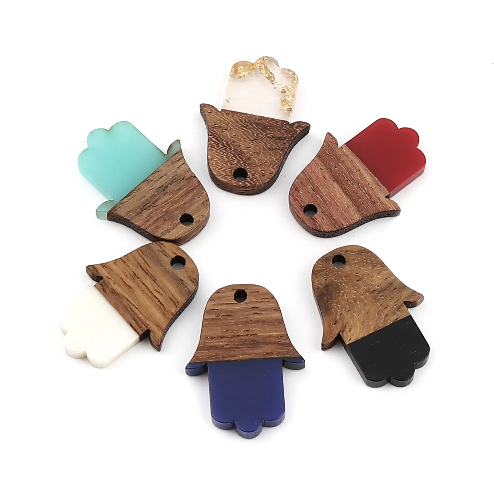 5PCs/lot Vintage Resin Wood Pendant (Religious Series) The Hand of Fatima Charm Rectro Jewelry Necklace Accessories Gift 25x18mm