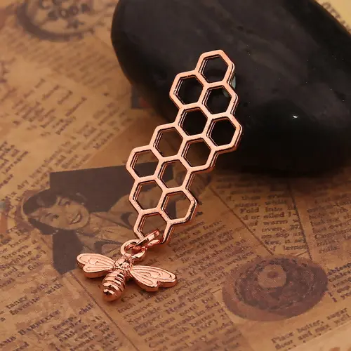 Zinc Alloy 3D Pendants Honeycomb Gold Color/Rose Gold Color/Silver Color Bee Carved Hollow Charms For DIY Jewelry Making,10 PCs