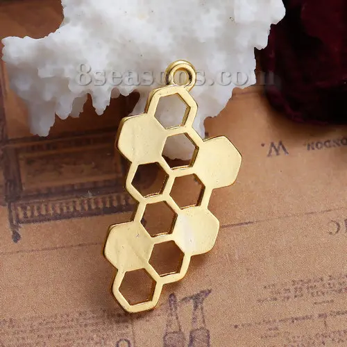 Zinc Alloy 3D Pendants Honeycomb Gold Color/Rose Gold Color/Silver Color Bee Carved Hollow Charms For DIY Jewelry Making,10 PCs