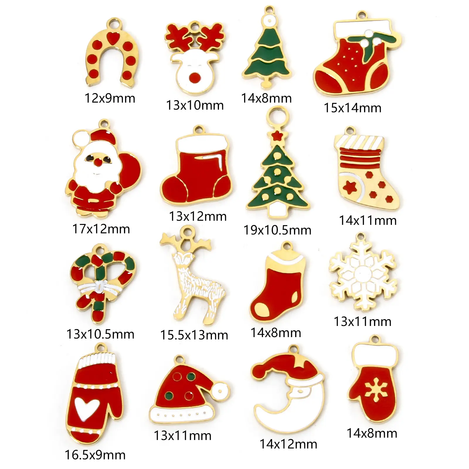 1 Piece 304 Stainless Steel Charms 18K Gold Color Enamel Christmas Stocking Santa Claus Snowflake Pendant For DIY Jewelry Making