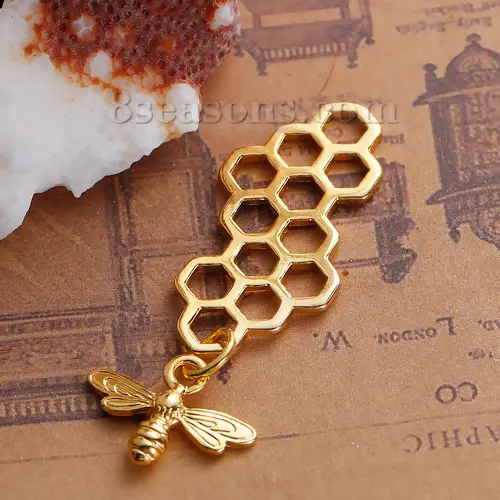 Zinc Alloy 3D Pendants Honeycomb Gold Color/Rose Gold Color/Silver Color Bee Carved Hollow Charms For DIY Jewelry Making,10 PCs