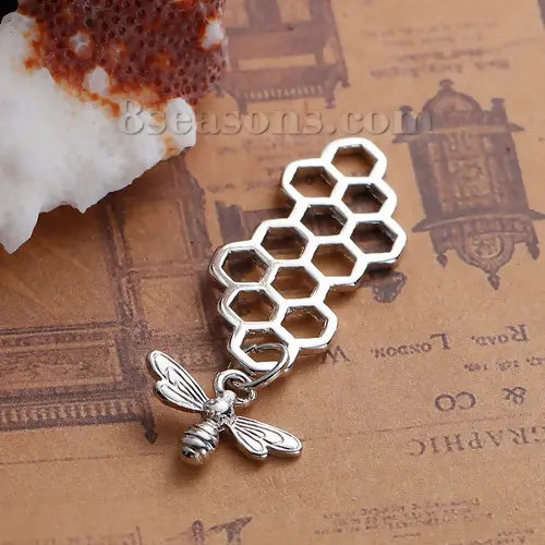 Zinc Alloy 3D Pendants Honeycomb Gold Color/Rose Gold Color/Silver Color Bee Carved Hollow Charms For DIY Jewelry Making,10 PCs