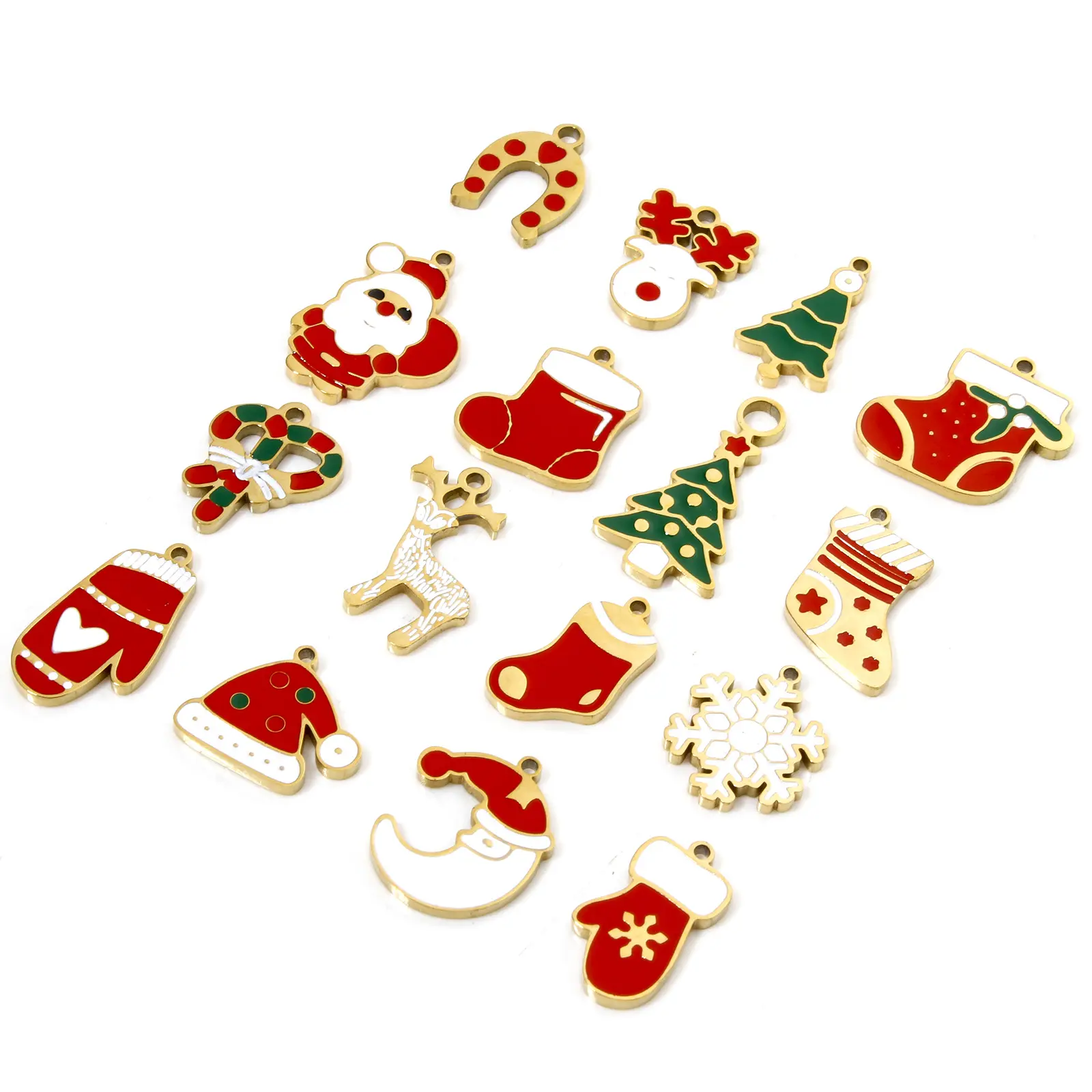 1 Piece 304 Stainless Steel Charms 18K Gold Color Enamel Christmas Stocking Santa Claus Snowflake Pendant For DIY Jewelry Making