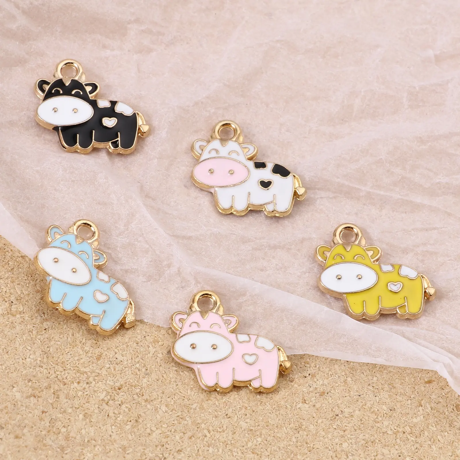10 PCs Cute Animal Series Charms Pendant For Necklace Making Zinc Based Alloy Charms Milk Cow Animal Enamel Charms 19mm x 17mm