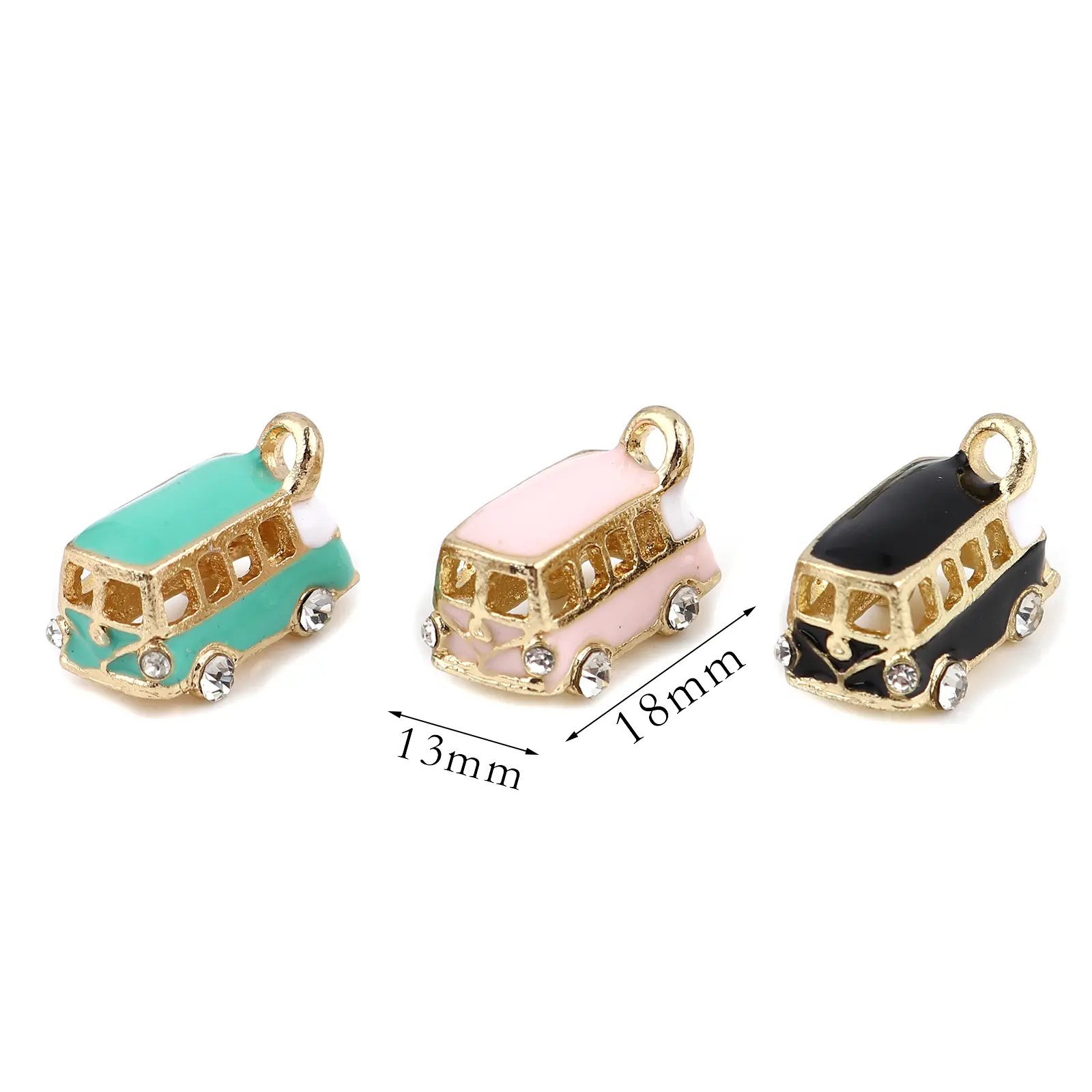 2 Piece Zinc Based Alloy Travel Metal Charms Bus Enamel Pendant Cartoon Car Series For DIY Hademake Jewelry Findings 18x13mm