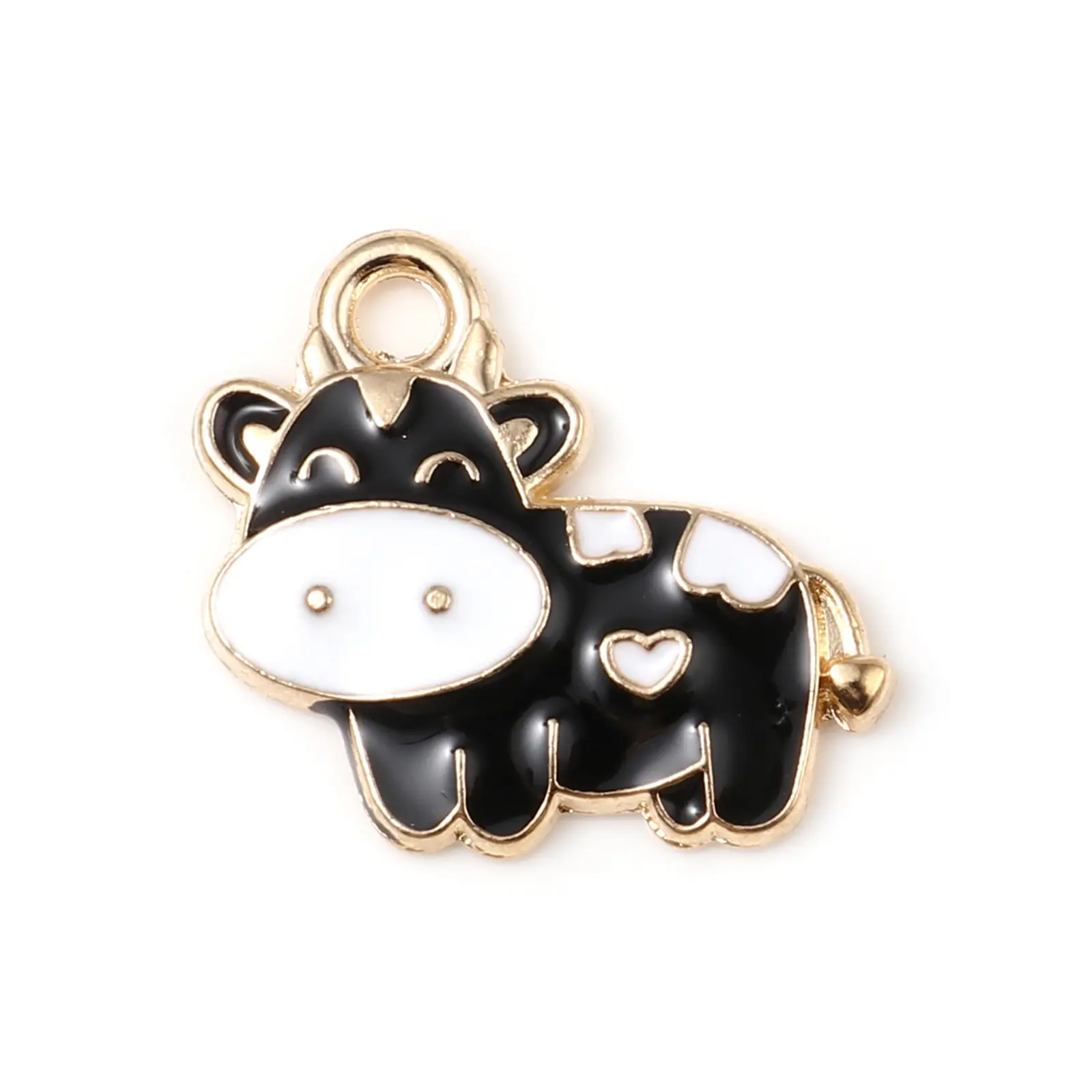 10 PCs Cute Animal Series Charms Pendant For Necklace Making Zinc Based Alloy Charms Milk Cow Animal Enamel Charms 19mm x 17mm