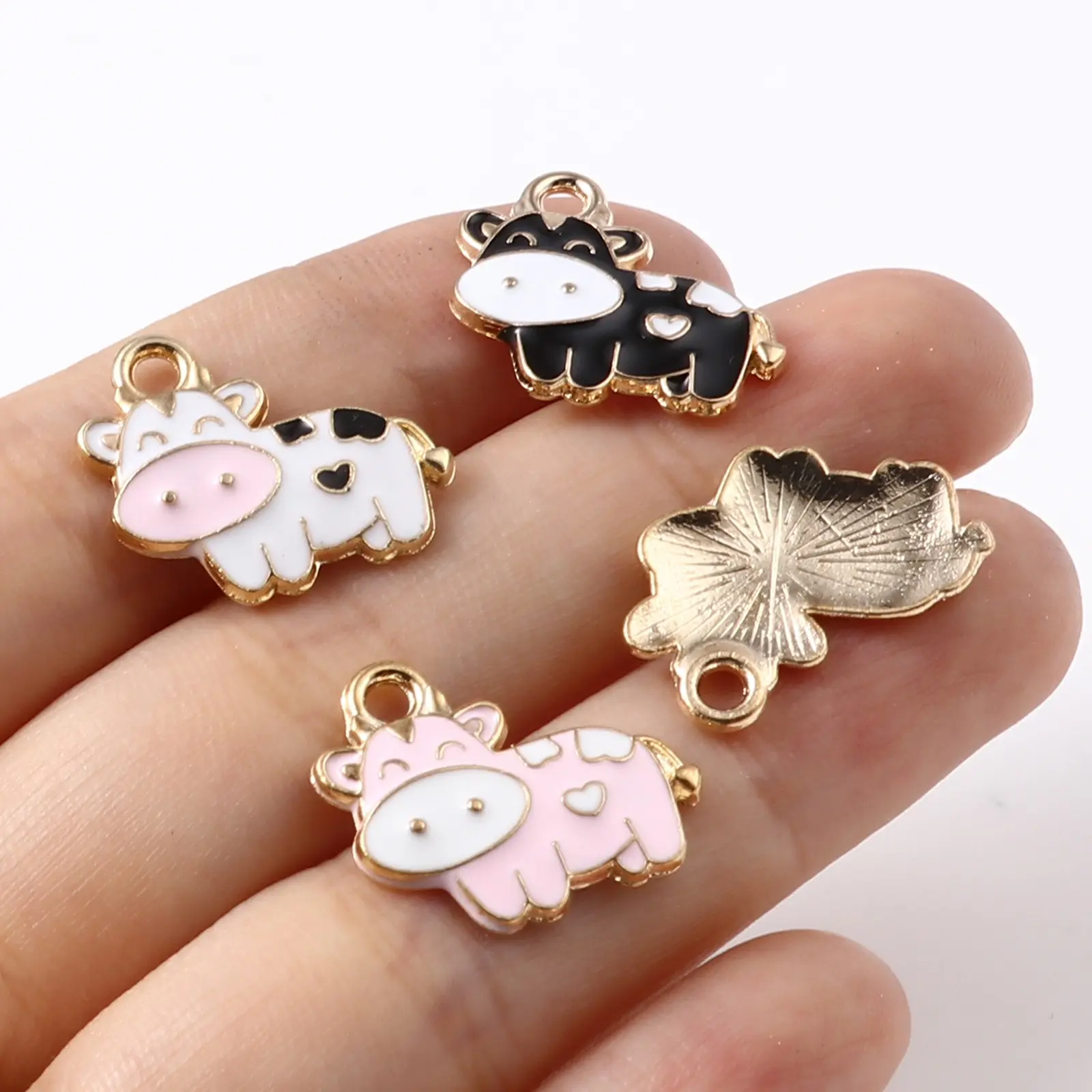 10 PCs Cute Animal Series Charms Pendant For Necklace Making Zinc Based Alloy Charms Milk Cow Animal Enamel Charms 19mm x 17mm