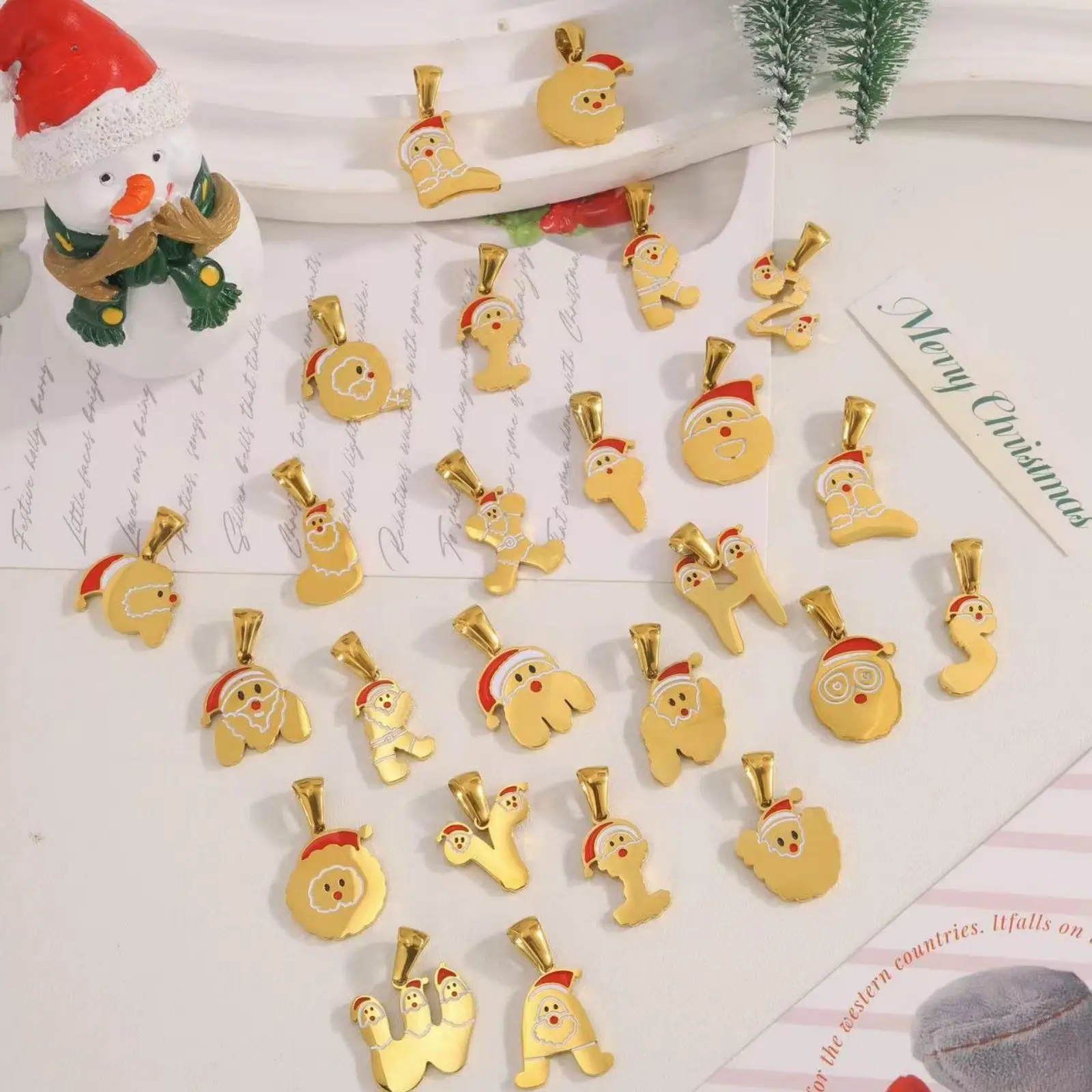 1Piece 304 Stainless Steel Christmas Charms Pendants Santa Claus Capital Alphabet Letter Message " A-Z " For DIY Jewelry Making