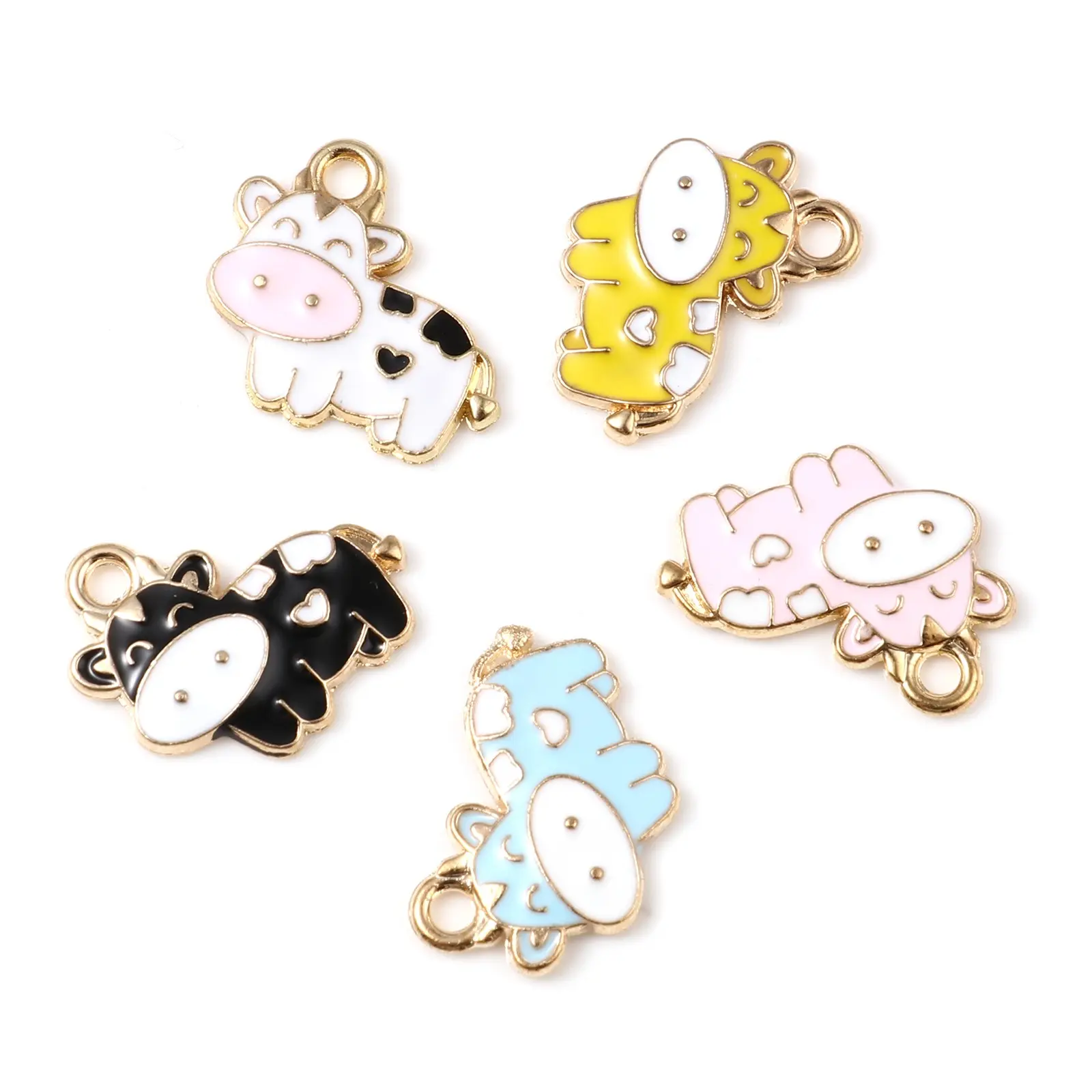 10 PCs Cute Animal Series Charms Pendant For Necklace Making Zinc Based Alloy Charms Milk Cow Animal Enamel Charms 19mm x 17mm
