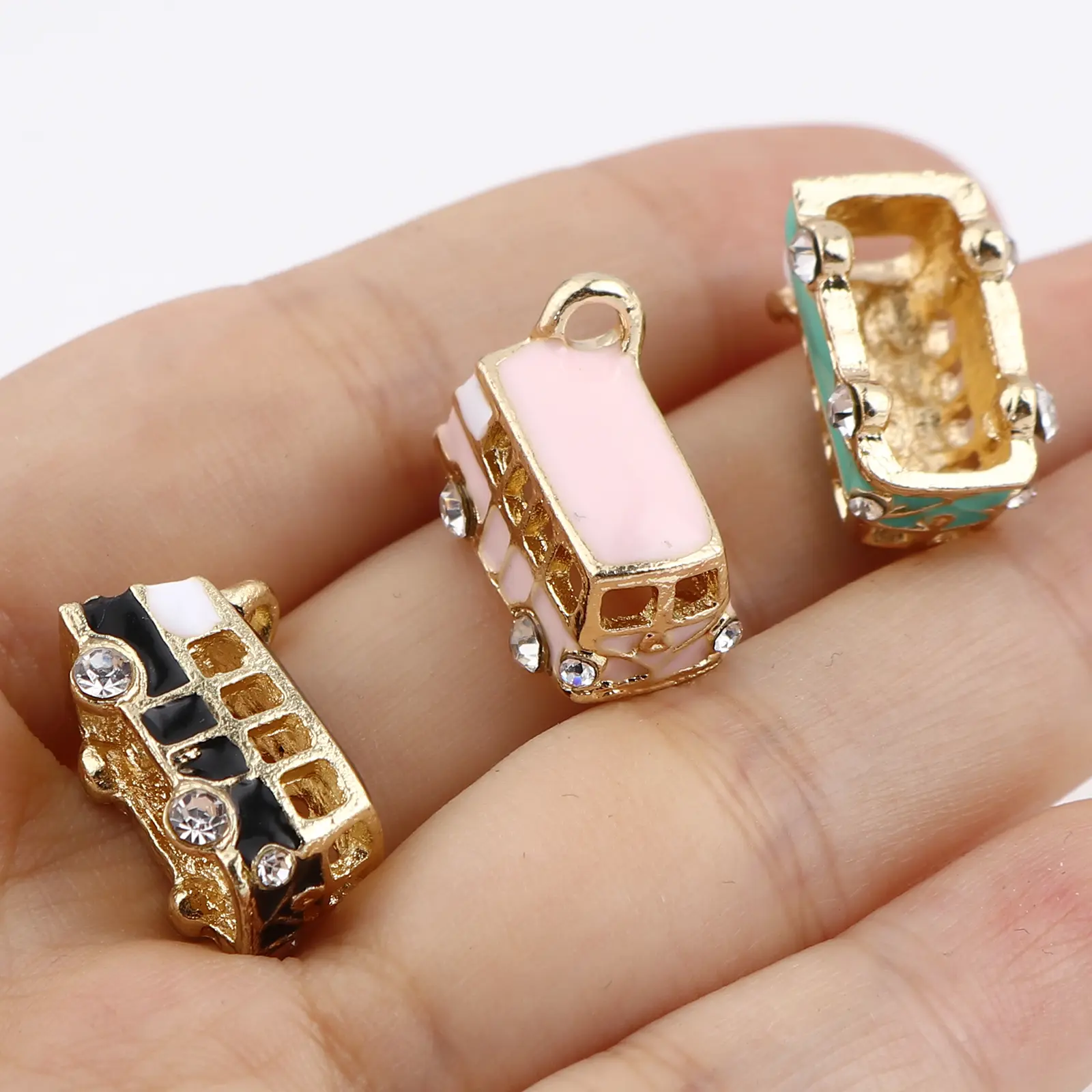 2 Piece Zinc Based Alloy Travel Metal Charms Bus Enamel Pendant Cartoon Car Series For DIY Hademake Jewelry Findings 18x13mm