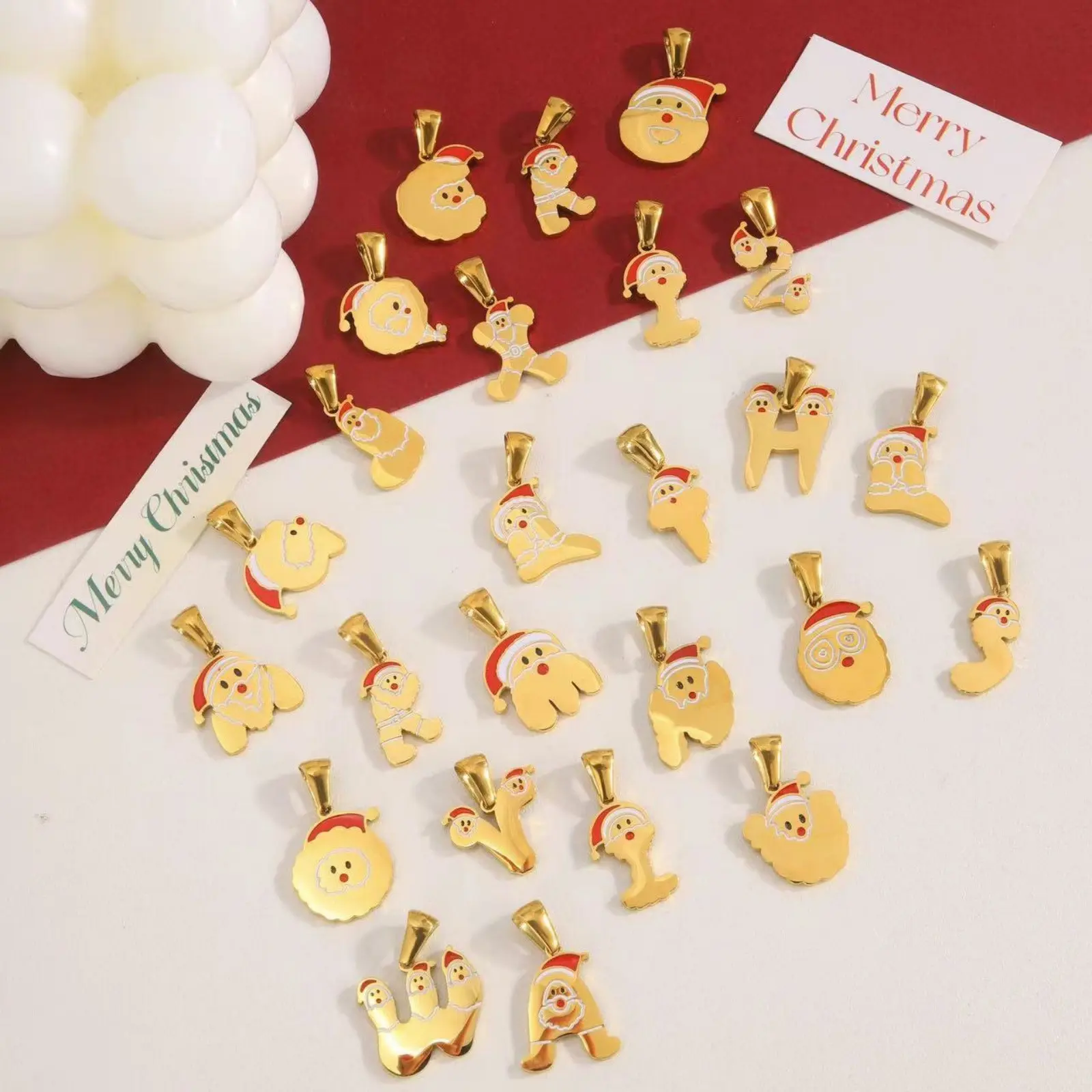 1Piece 304 Stainless Steel Christmas Charms Pendants Santa Claus Capital Alphabet Letter Message " A-Z " For DIY Jewelry Making
