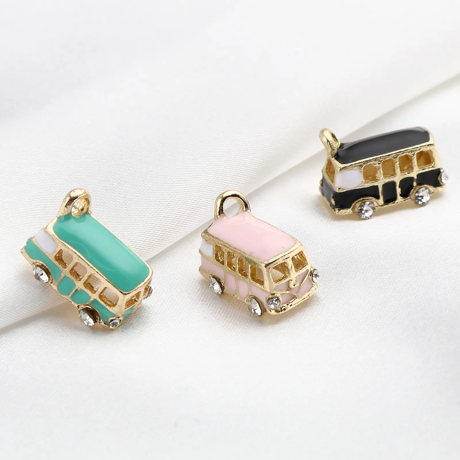 2 Piece Zinc Based Alloy Travel Metal Charms Bus Enamel Pendant Cartoon Car Series For DIY Hademake Jewelry Findings 18x13mm
