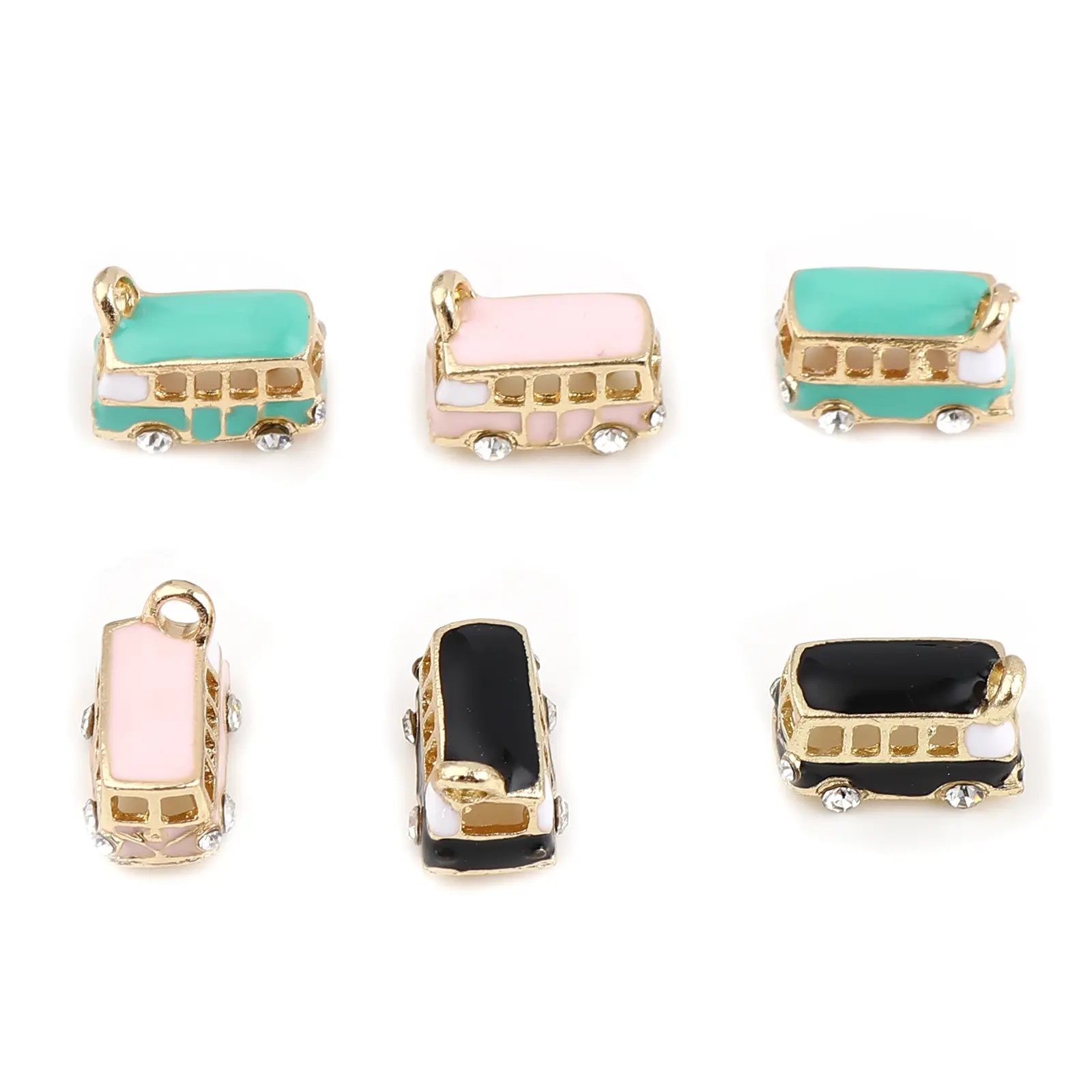 2 Piece Zinc Based Alloy Travel Metal Charms Bus Enamel Pendant Cartoon Car Series For DIY Hademake Jewelry Findings 18x13mm