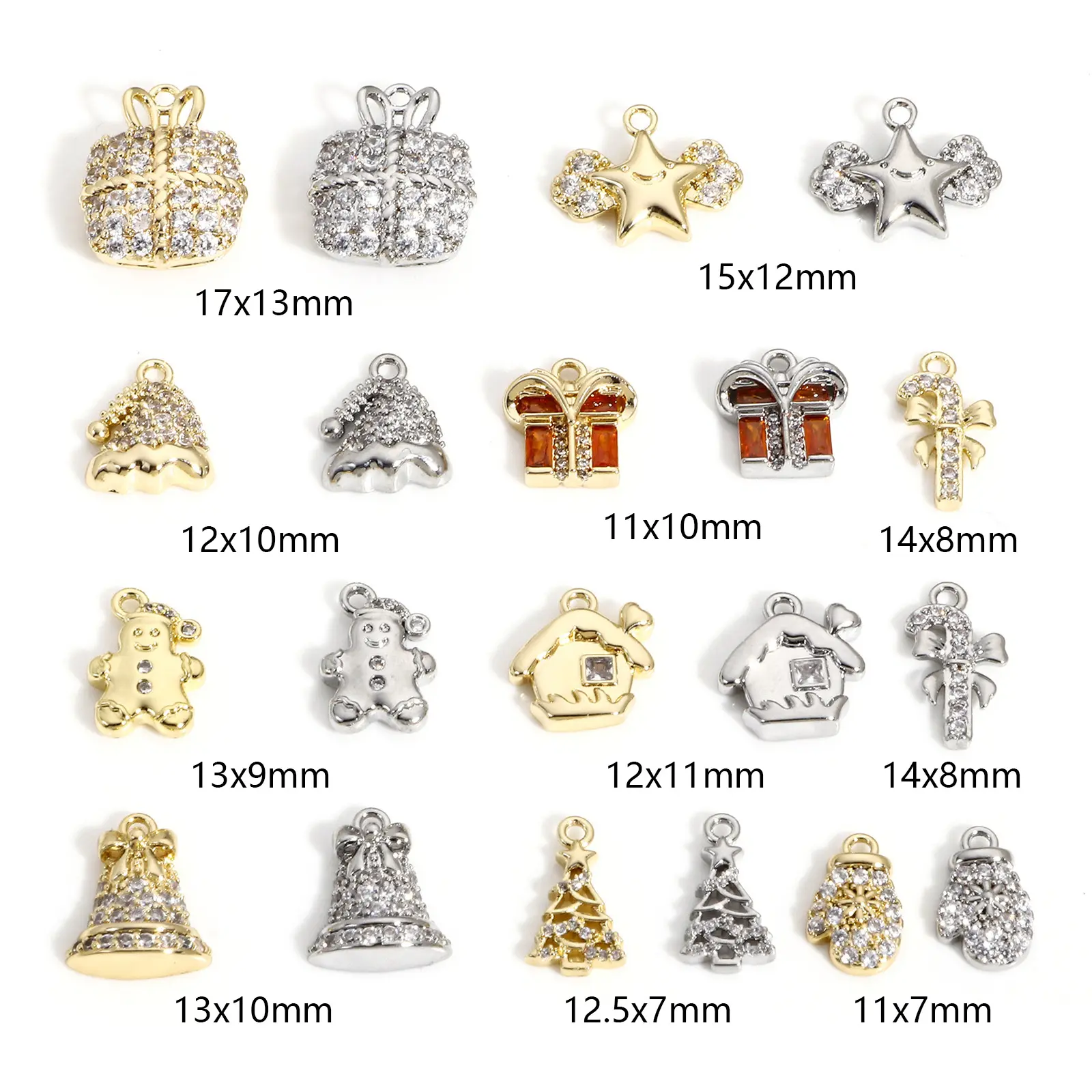 1 Piece Copper Christmas Charms Gold Color Clear Cubic Zirconia Metal Pendants For DIY Making Necklace Earrings Jewelry Finding