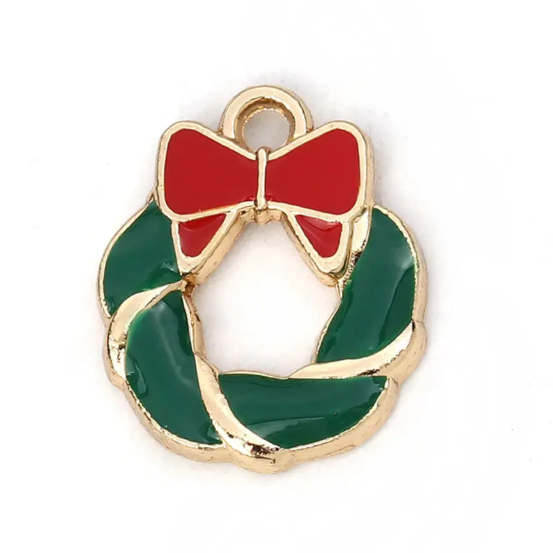 Zinc Alloy Charms Christmas Santa Claus Wreath Bowknot Reindeer Candy Cane Gloves Snowflake Enamel Pendants DIY Jewelry,10 PCs