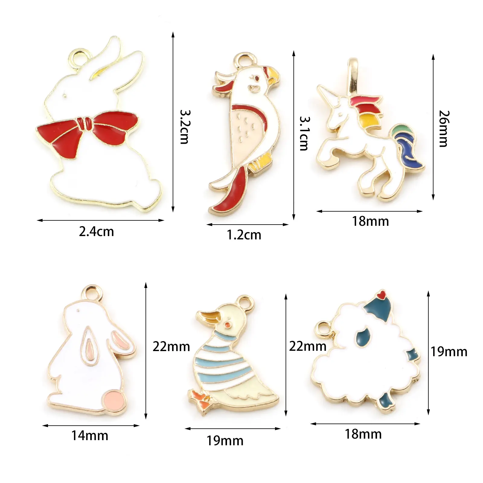 5PCs Enamel Cartoon Animal Rabbit Duck Charms Gold Color Metal Pendants DIY Making Necklace Bracelets Earrings Jewelry Findings