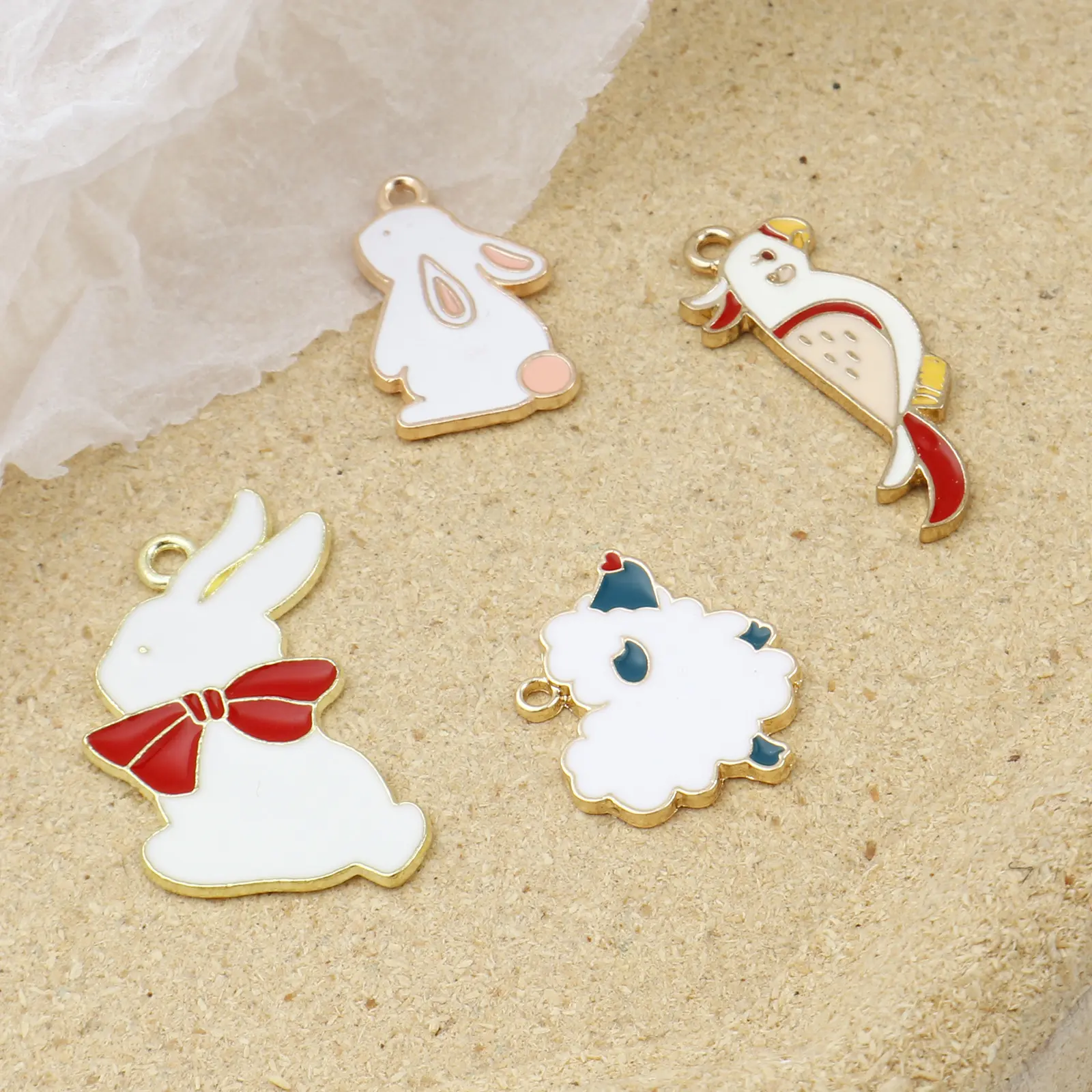 5PCs Enamel Cartoon Animal Rabbit Duck Charms Gold Color Metal Pendants DIY Making Necklace Bracelets Earrings Jewelry Findings