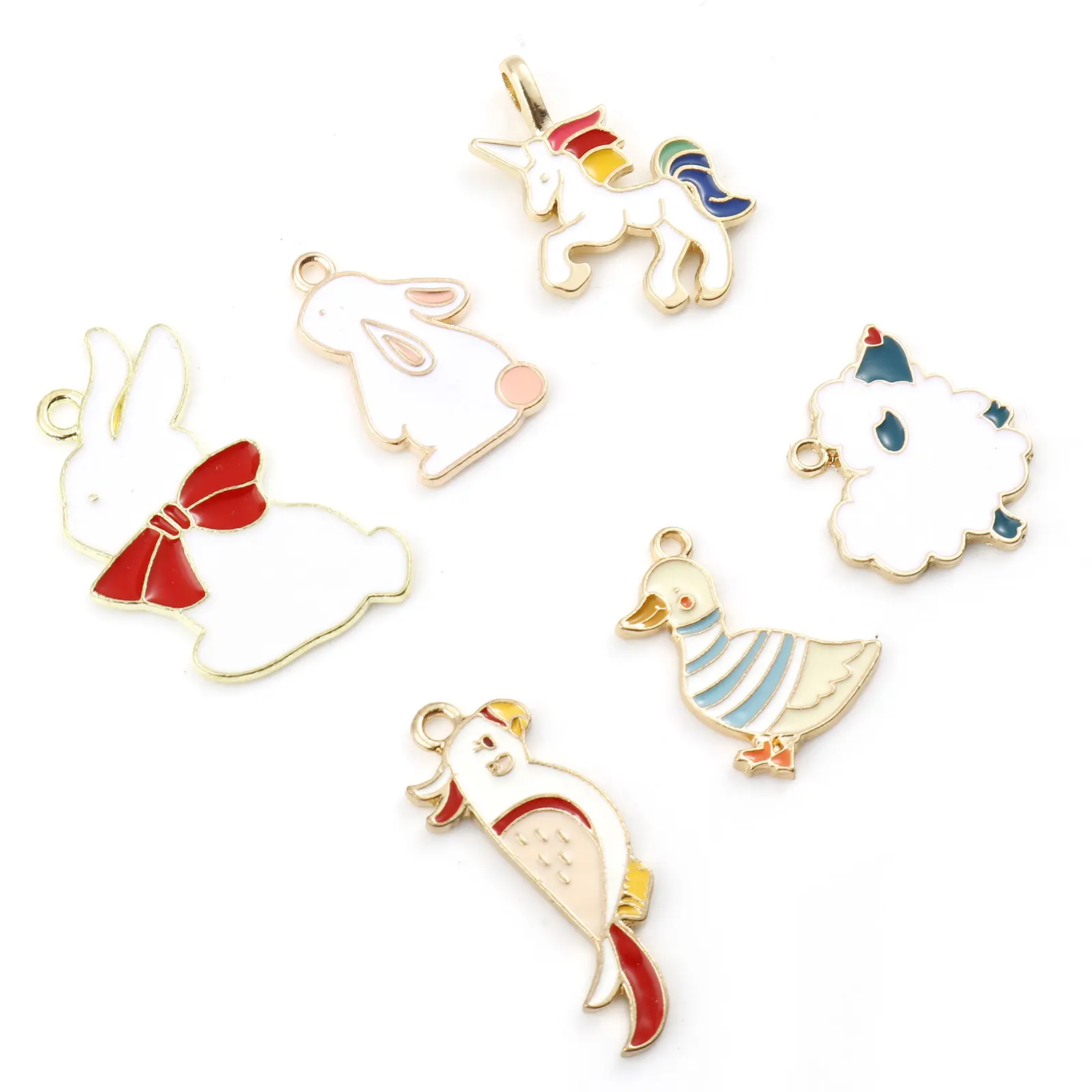 5PCs Enamel Cartoon Animal Rabbit Duck Charms Gold Color Metal Pendants DIY Making Necklace Bracelets Earrings Jewelry Findings