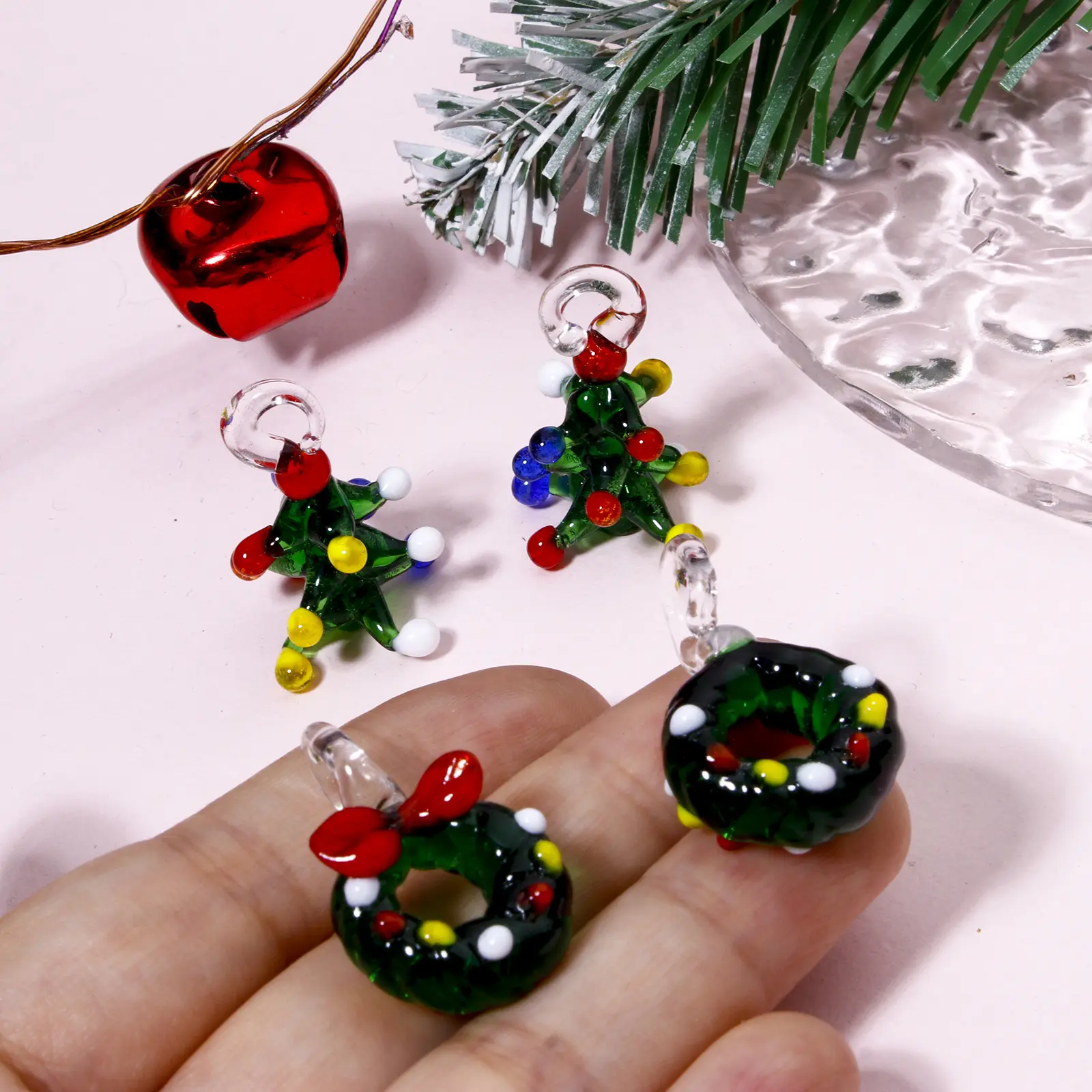 1 Piece 3D Lampwork Glass Pendants Green Christmas Tree for DIY Jewelry Making Accessories or New Year Decor Christmas Ornaments