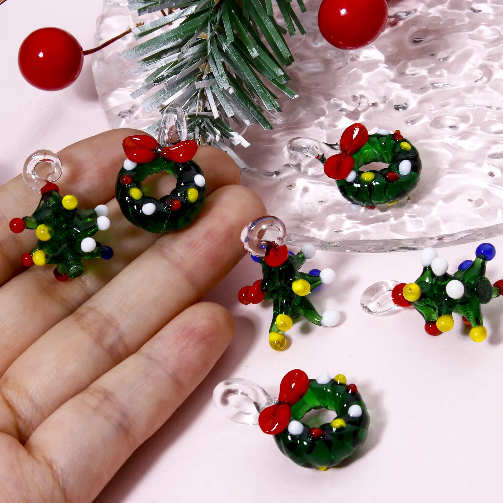 1 Piece 3D Lampwork Glass Pendants Green Christmas Tree for DIY Jewelry Making Accessories or New Year Decor Christmas Ornaments