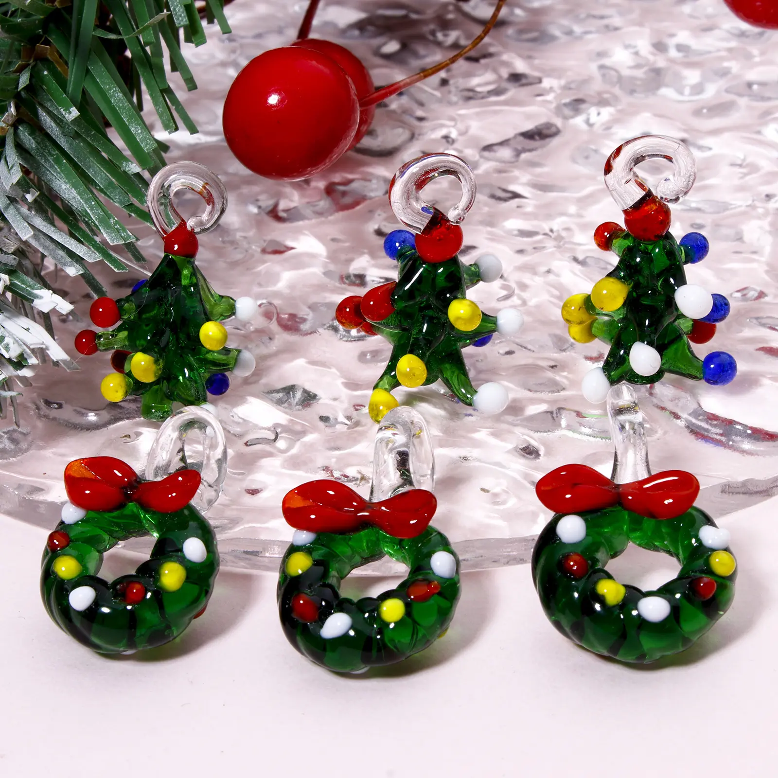 1 Piece 3D Lampwork Glass Pendants Green Christmas Tree for DIY Jewelry Making Accessories or New Year Decor Christmas Ornaments