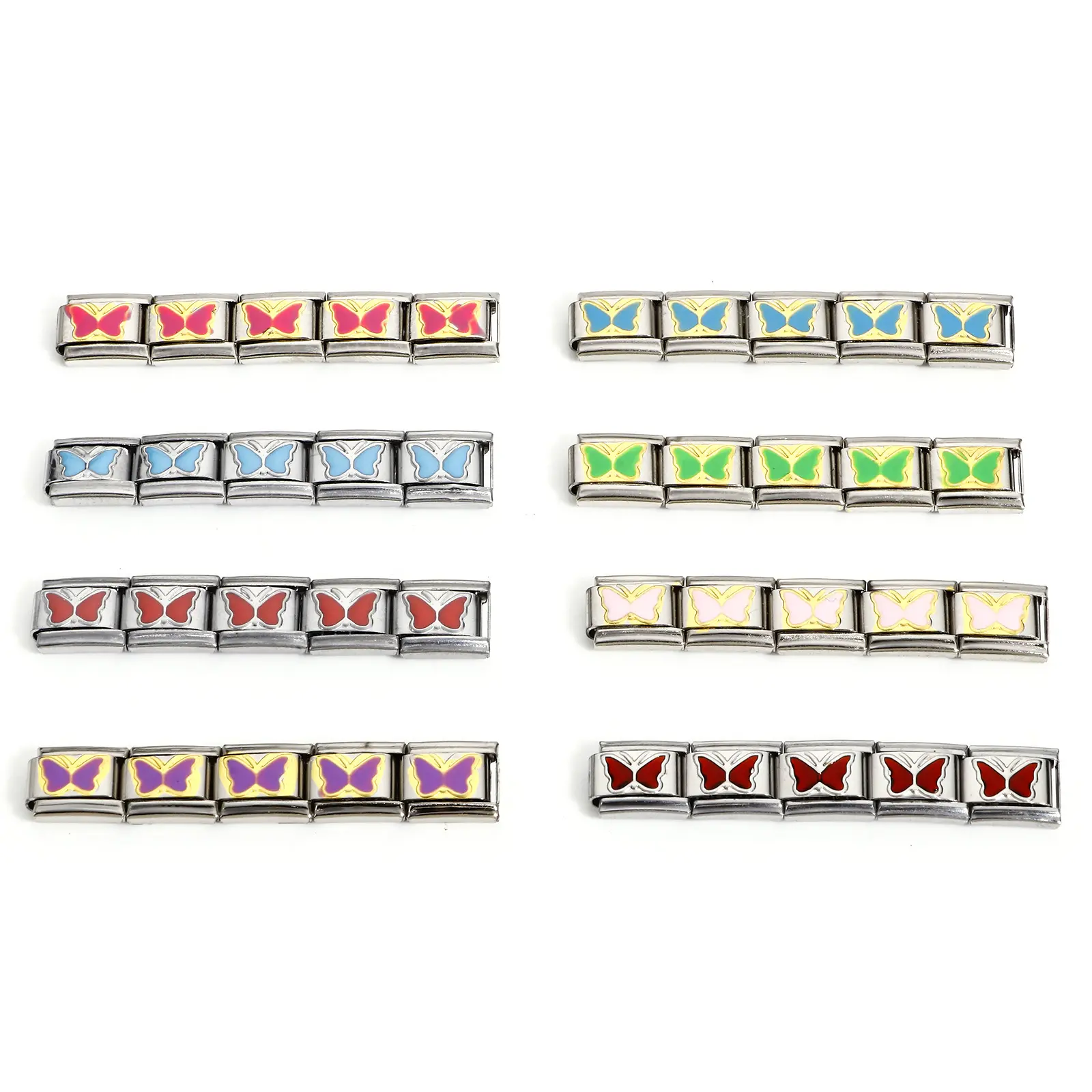1PC Butterfly Charm Italian Links Bracelet Making Diy Jewelry 304 Stainless Steel Rectangle Enamel Buckle Fit 9mm Bracelet Beads