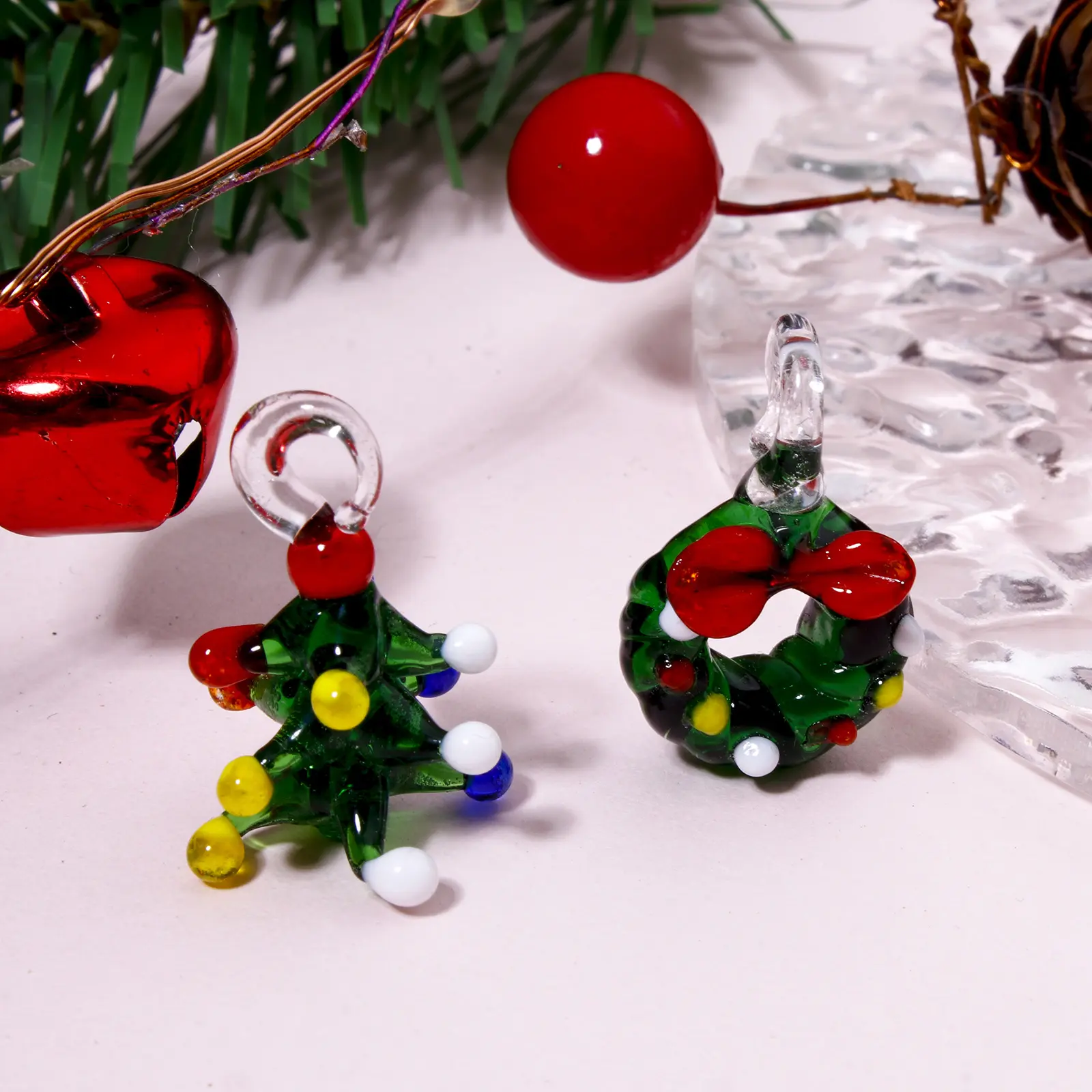1 Piece 3D Lampwork Glass Pendants Green Christmas Tree for DIY Jewelry Making Accessories or New Year Decor Christmas Ornaments