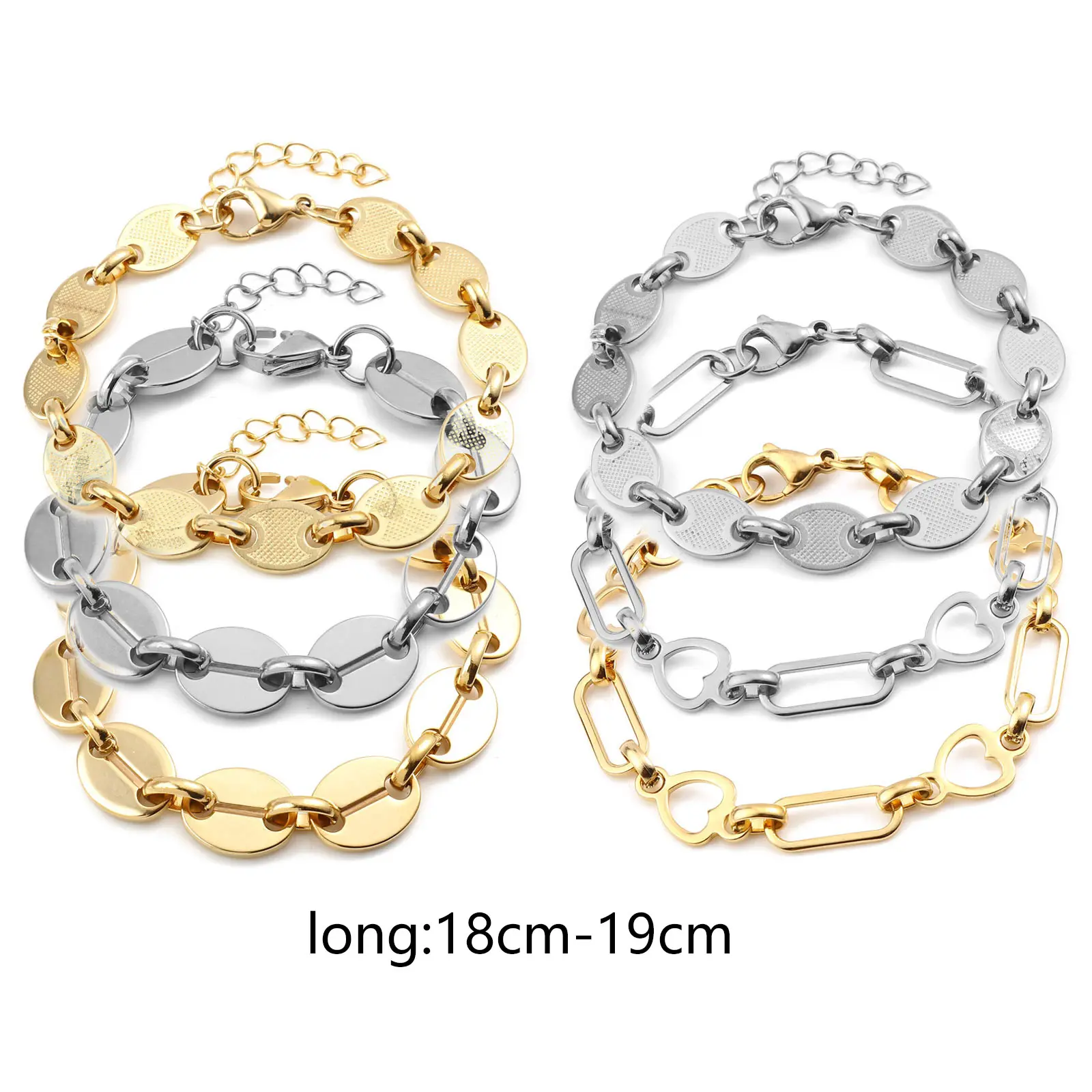New Stainless Steel Bracelets For Women Men Oval Heart Lobster Clasp Chian Bracelet on the hand Jewelry Accessories 18-19cm long