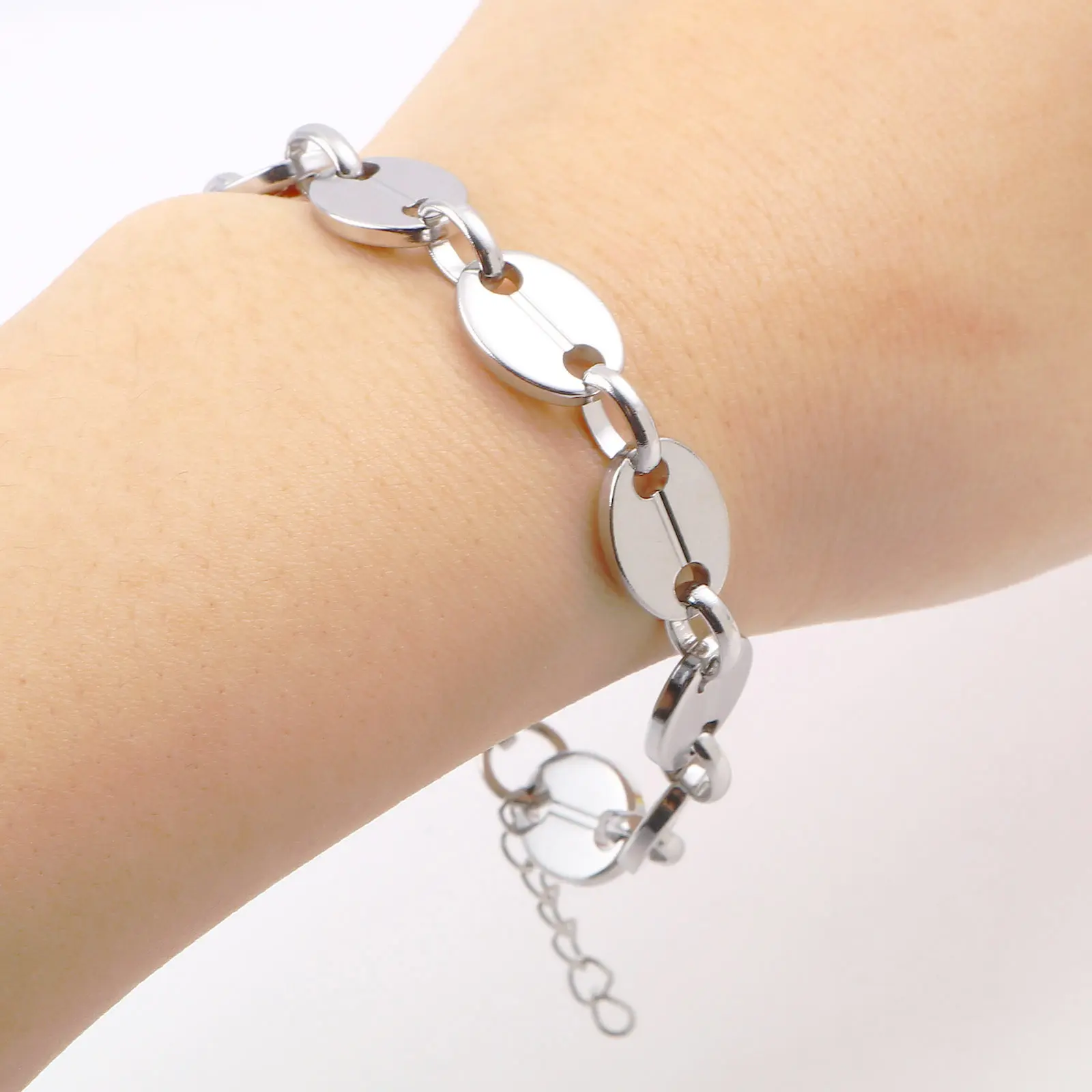 New Stainless Steel Bracelets For Women Men Oval Heart Lobster Clasp Chian Bracelet on the hand Jewelry Accessories 18-19cm long