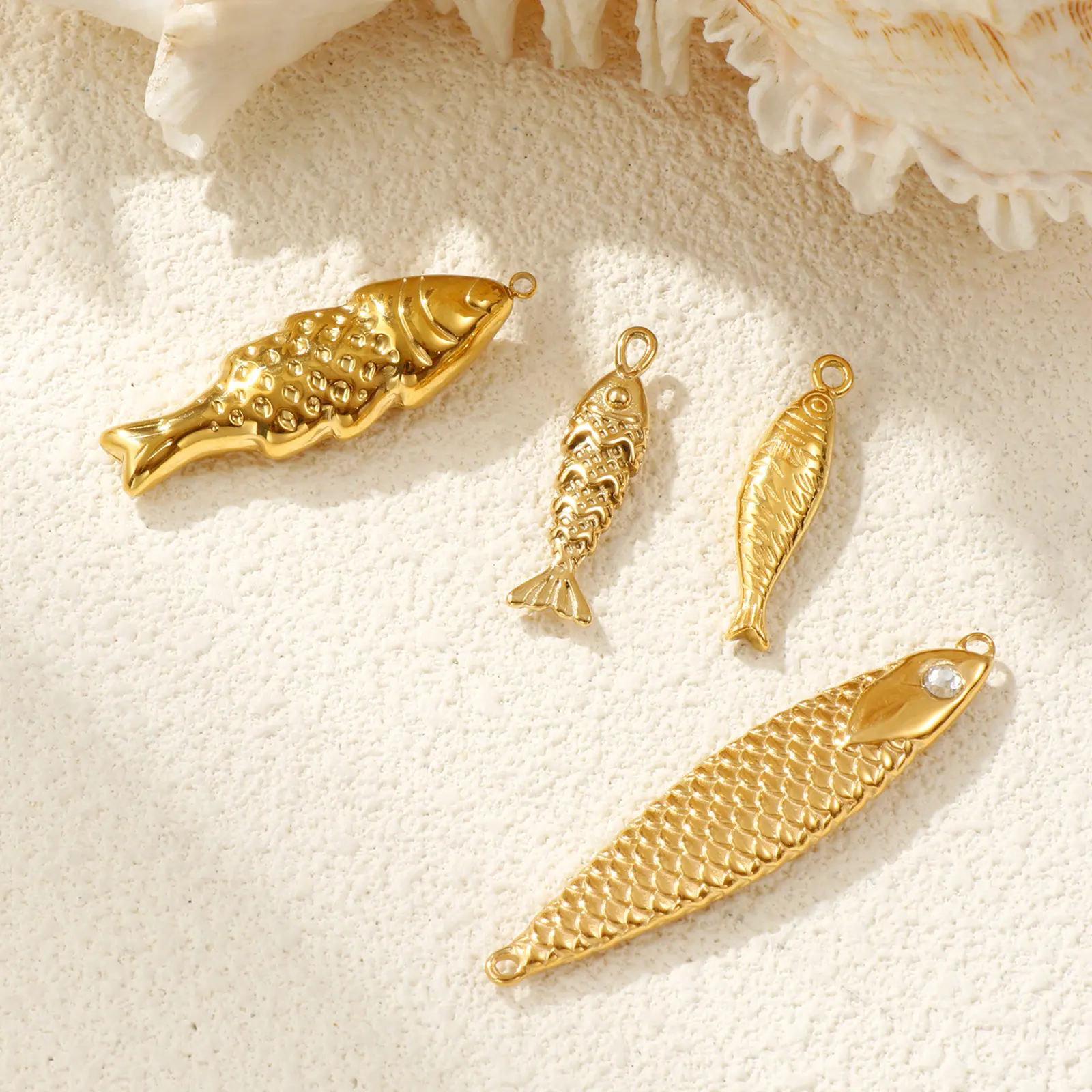 1 Piece 304 Stainless Steel Ocean Jewelry Charms 18K Gold Plated Fish Animal 3D Pendant For DIY Necklace Jewelry Making Findings