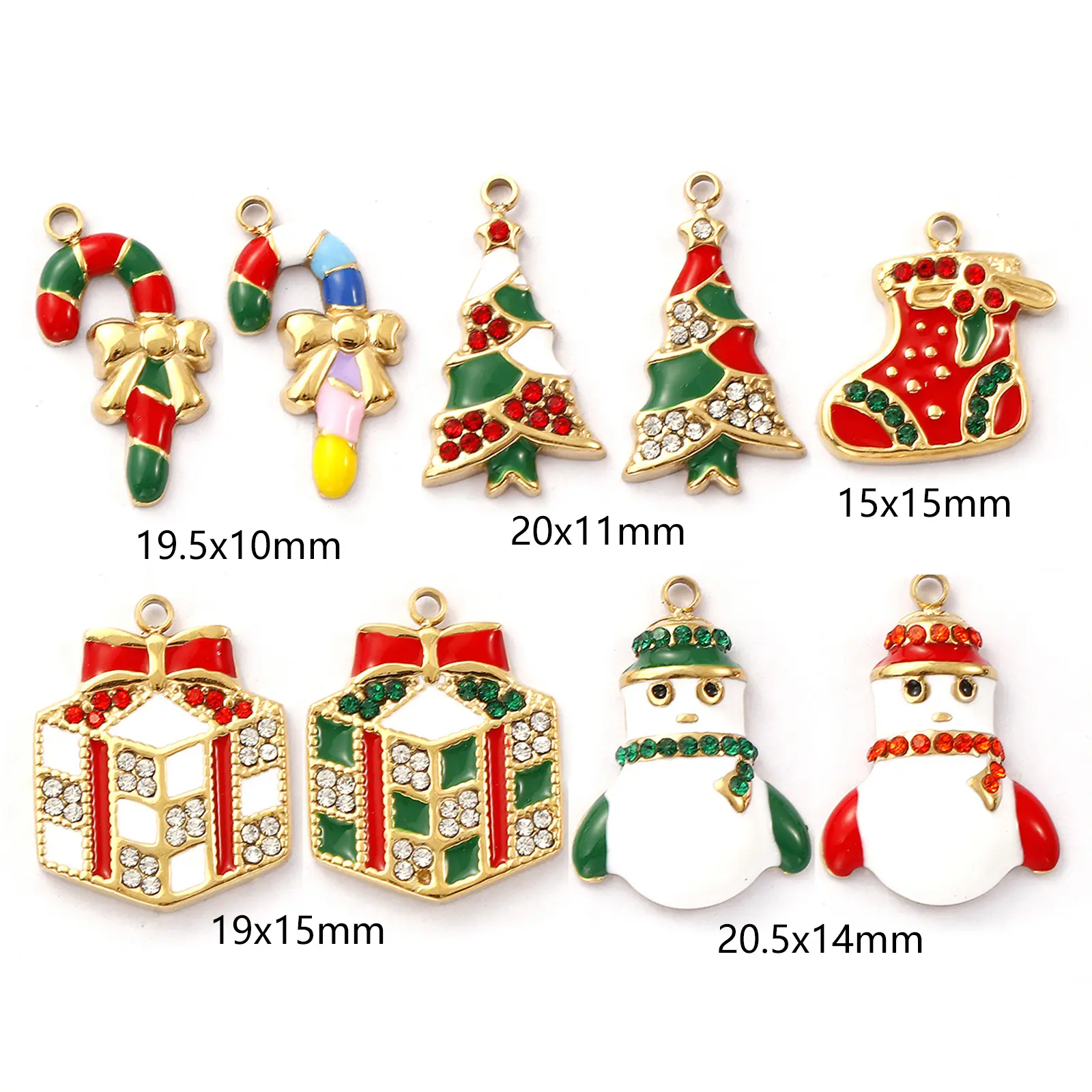 1 Piece 304 Stainless Steel Christmas Charms 18K Gold Plated Enamel Snowman Candy Cane Tree Pendant For Necklace Earrings Making
