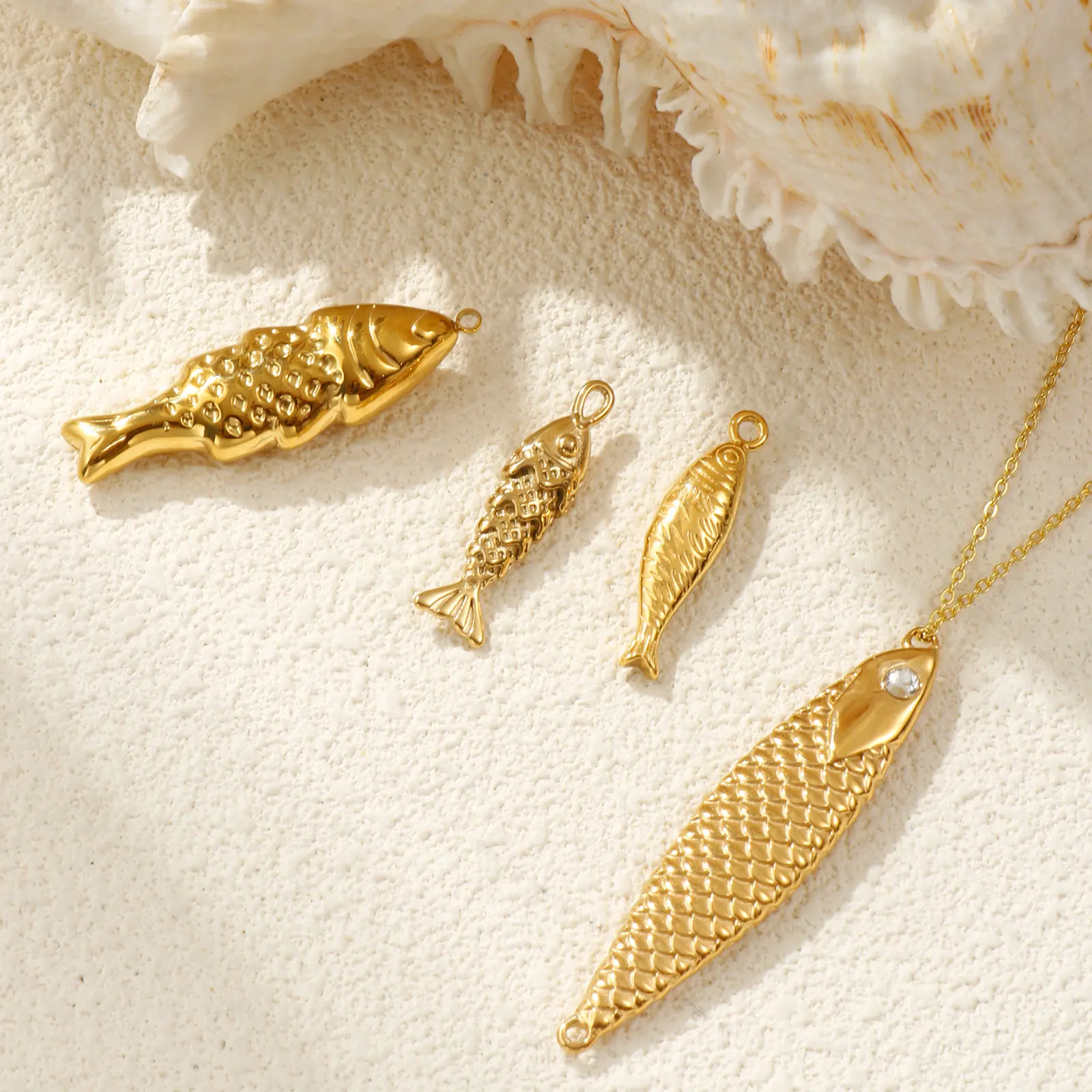 1 Piece 304 Stainless Steel Ocean Jewelry Charms 18K Gold Plated Fish Animal 3D Pendant For DIY Necklace Jewelry Making Findings