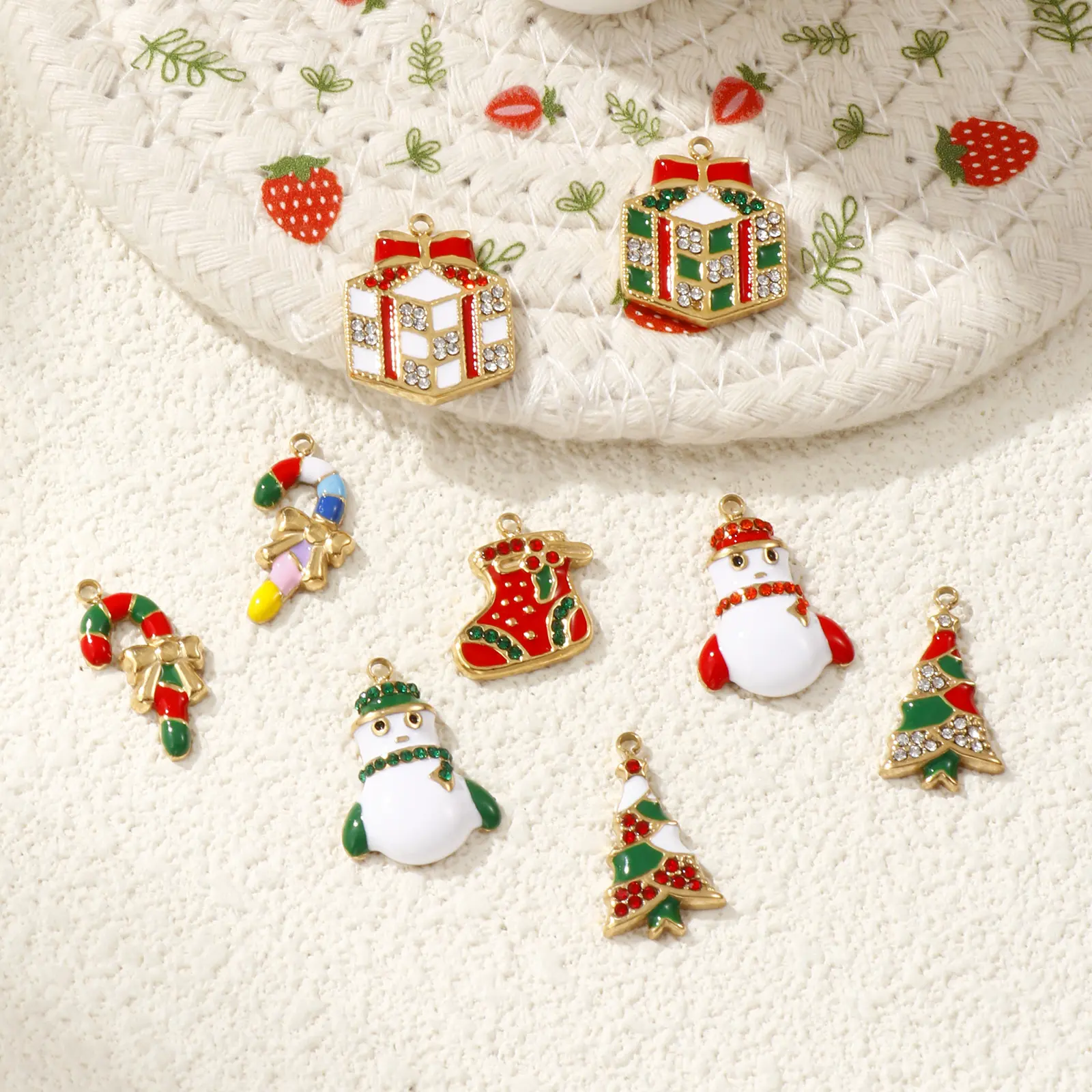 1 Piece 304 Stainless Steel Christmas Charms 18K Gold Plated Enamel Snowman Candy Cane Tree Pendant For Necklace Earrings Making
