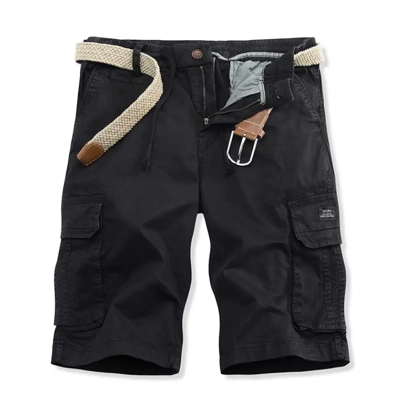 Men Cargo Shorts Multi Pocket Pants Summer Male Cotton Casual Tool Shorts High Quality Man Military Loose Cargo Pants No Belts