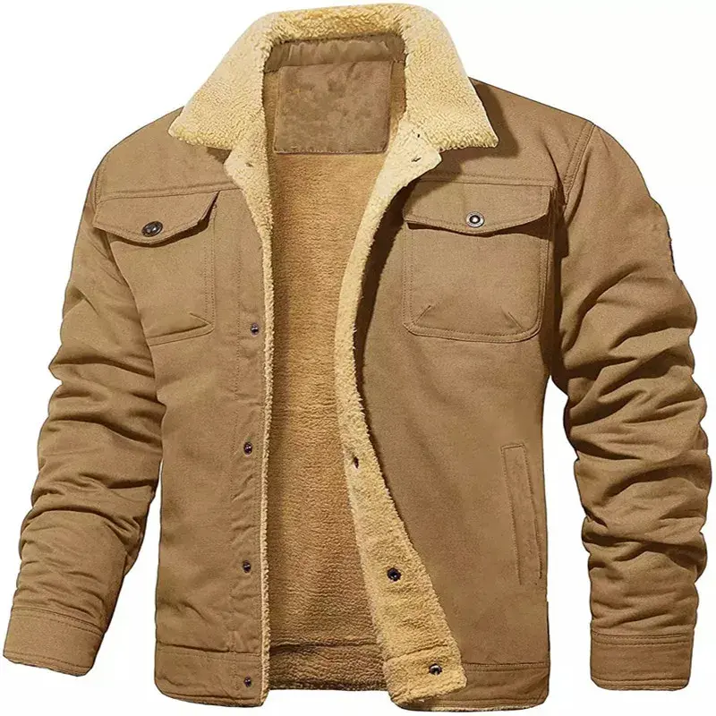 New Winter Men Multi Pockets Down Jackets Fleece Warm Coats Good Quality Male Casual Tooling Jackets Outwear Coats Clothes  3XL
