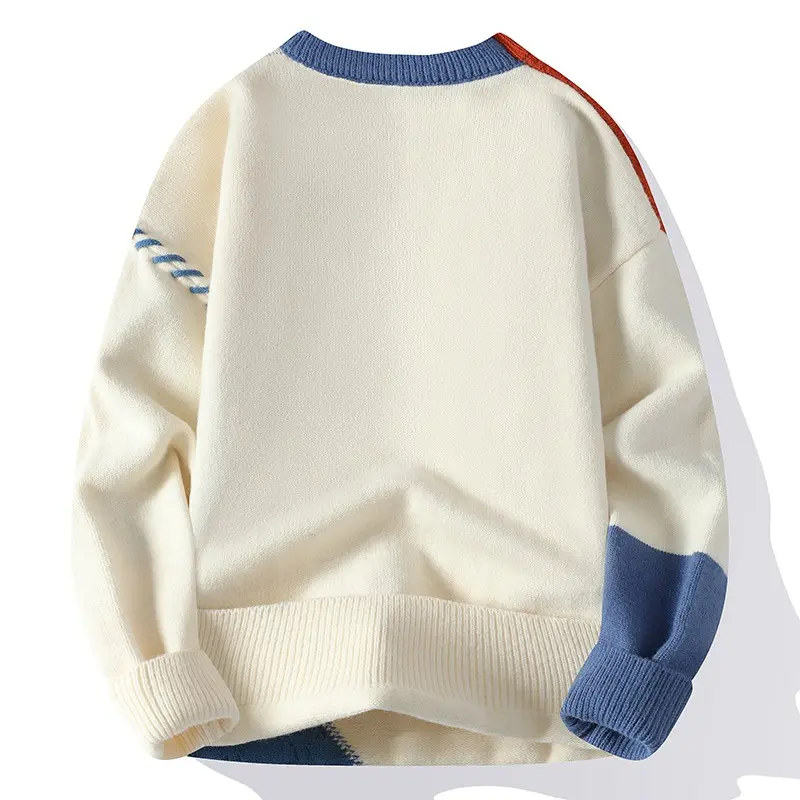 New Autumn Winter Men O-Neck Pullovers Knitted Sweaters Splicing Casual Sweaters High Quality Male Loose Pullovers Clothing 4XL