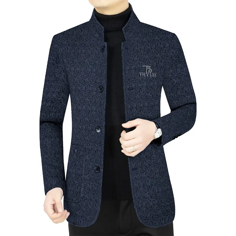 New Spring Men Stand Collar Cashmere Blazers Suits Jackets Woolen Blends Men's Business Casual Suits Coats Slim Blazers Coats 4X