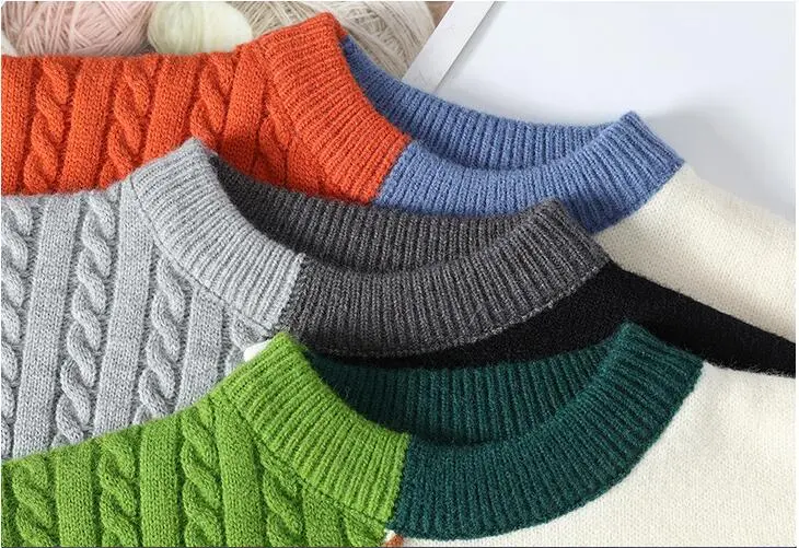 New Autumn Winter Men O-Neck Pullovers Knitted Sweaters Splicing Casual Sweaters High Quality Male Loose Pullovers Clothing 4XL