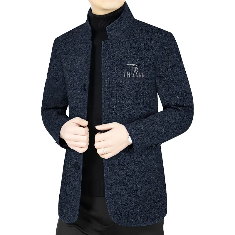 New Spring Men Stand Collar Cashmere Blazers Suits Jackets Woolen Blends Men's Business Casual Suits Coats Slim Blazers Coats 4X