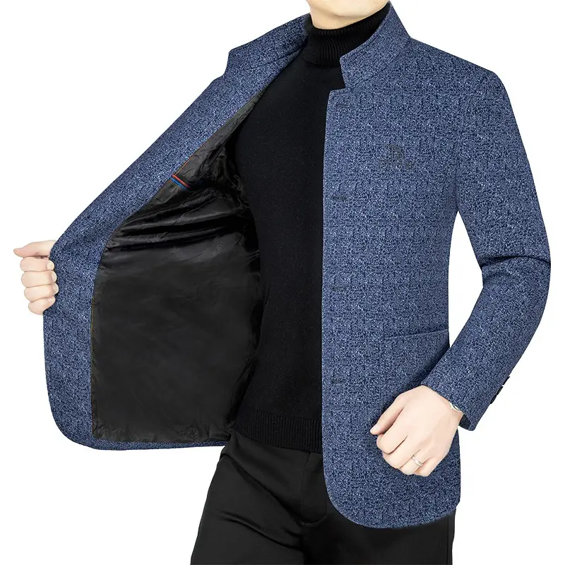 New Spring Men Stand Collar Cashmere Blazers Suits Jackets Woolen Blends Men's Business Casual Suits Coats Slim Blazers Coats 4X