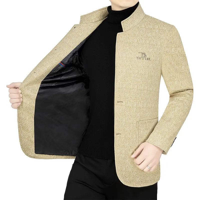 New Spring Men Stand Collar Cashmere Blazers Suits Jackets Woolen Blends Men's Business Casual Suits Coats Slim Blazers Coats 4X