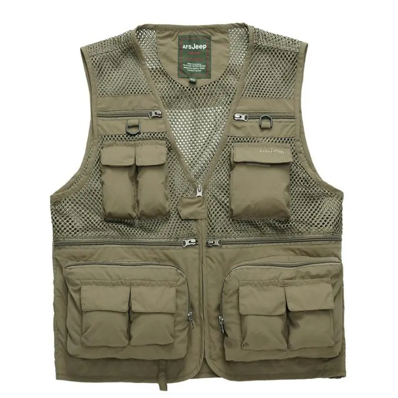 Men Outdoor Large Pockets Multifunctional Cargo Vests New Summer Male Thin Mesh Breathable Waistcoats Fishing Sleeveless Vests 6