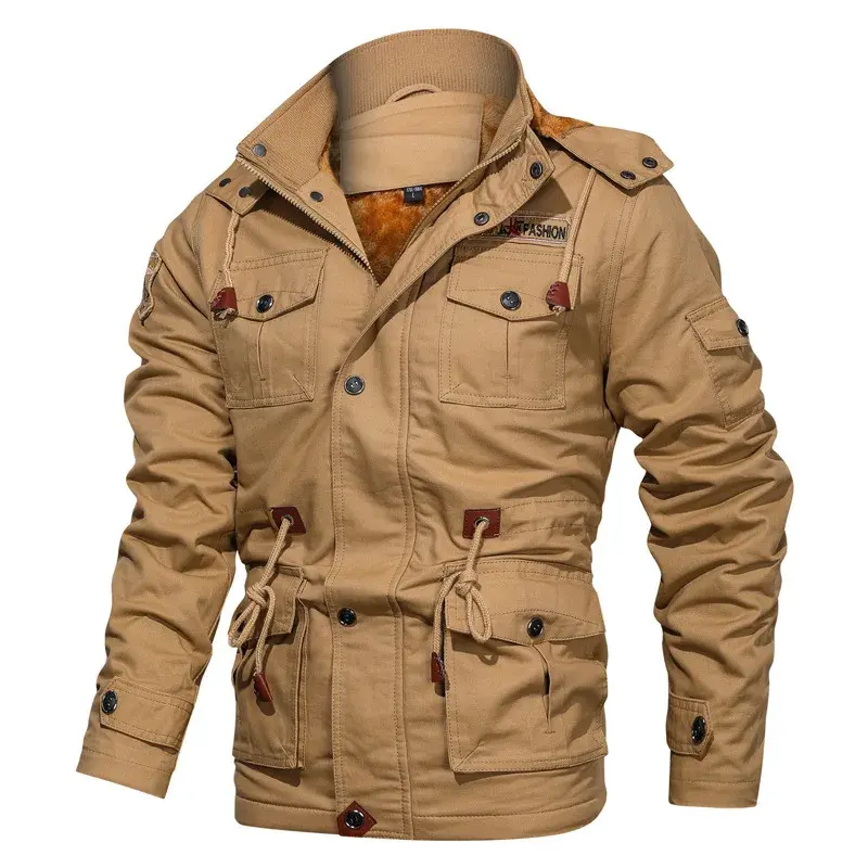 Men's Hooded Winter Jackets And Coats Fleece Warm Coats Thermal Thicker Outerwear Male Military Jackets Warm Parkas Size 6XL