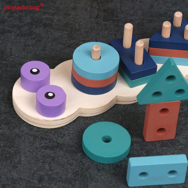Wooden Caterpillar Montessori Toy Wooden Building Blocks Early Learning Educational Shape Matching Kids Puzzle Toys UG301