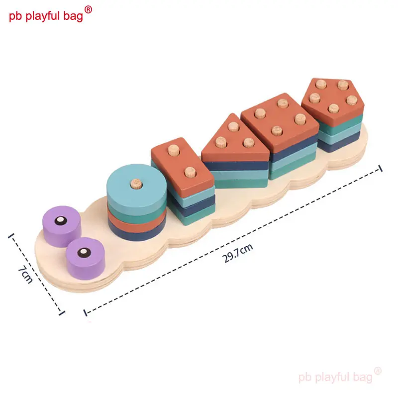 Wooden Caterpillar Montessori Toy Wooden Building Blocks Early Learning Educational Shape Matching Kids Puzzle Toys UG301